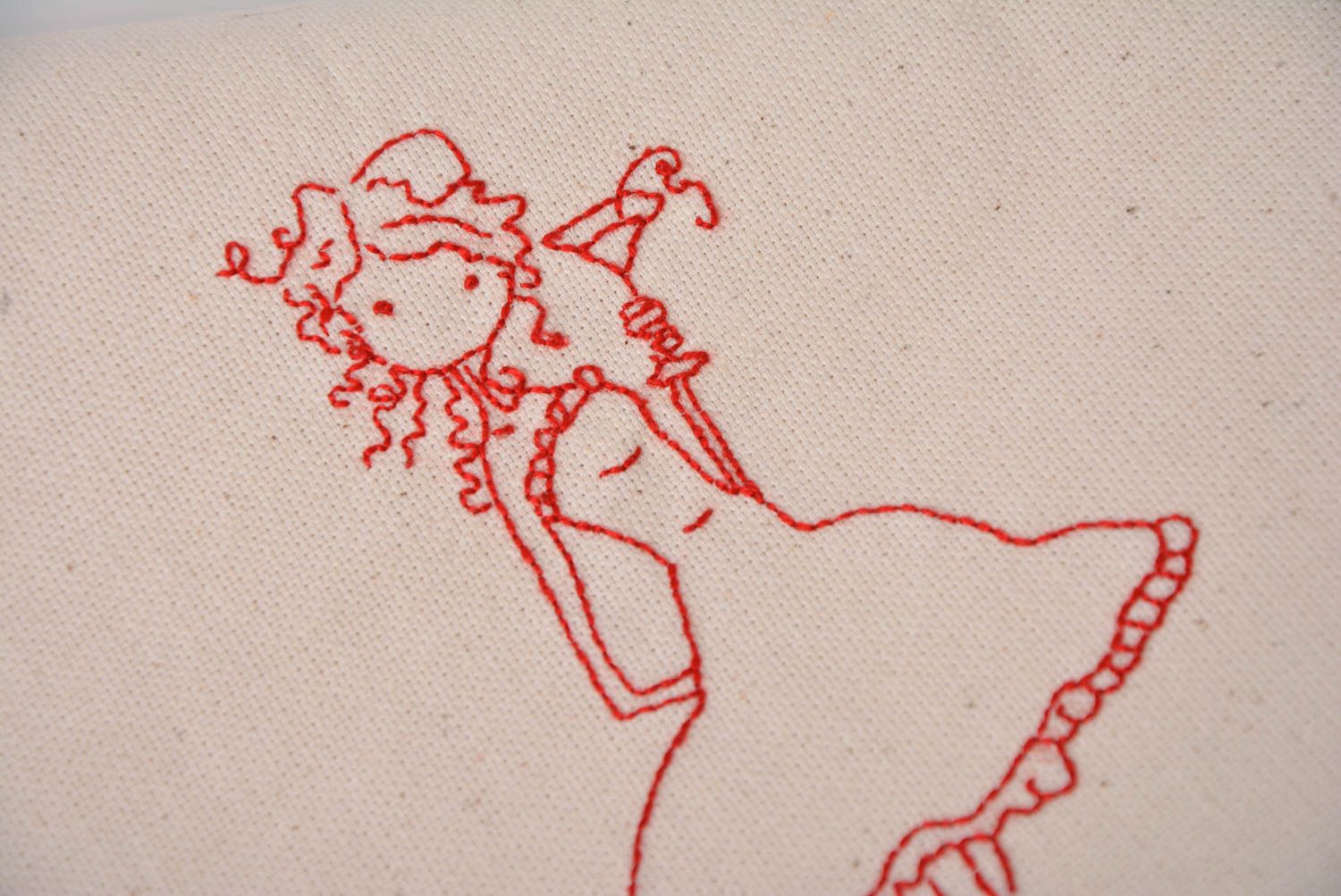 Handmade textile kitchen towel made of semi linen with embroidery Girl photo 4