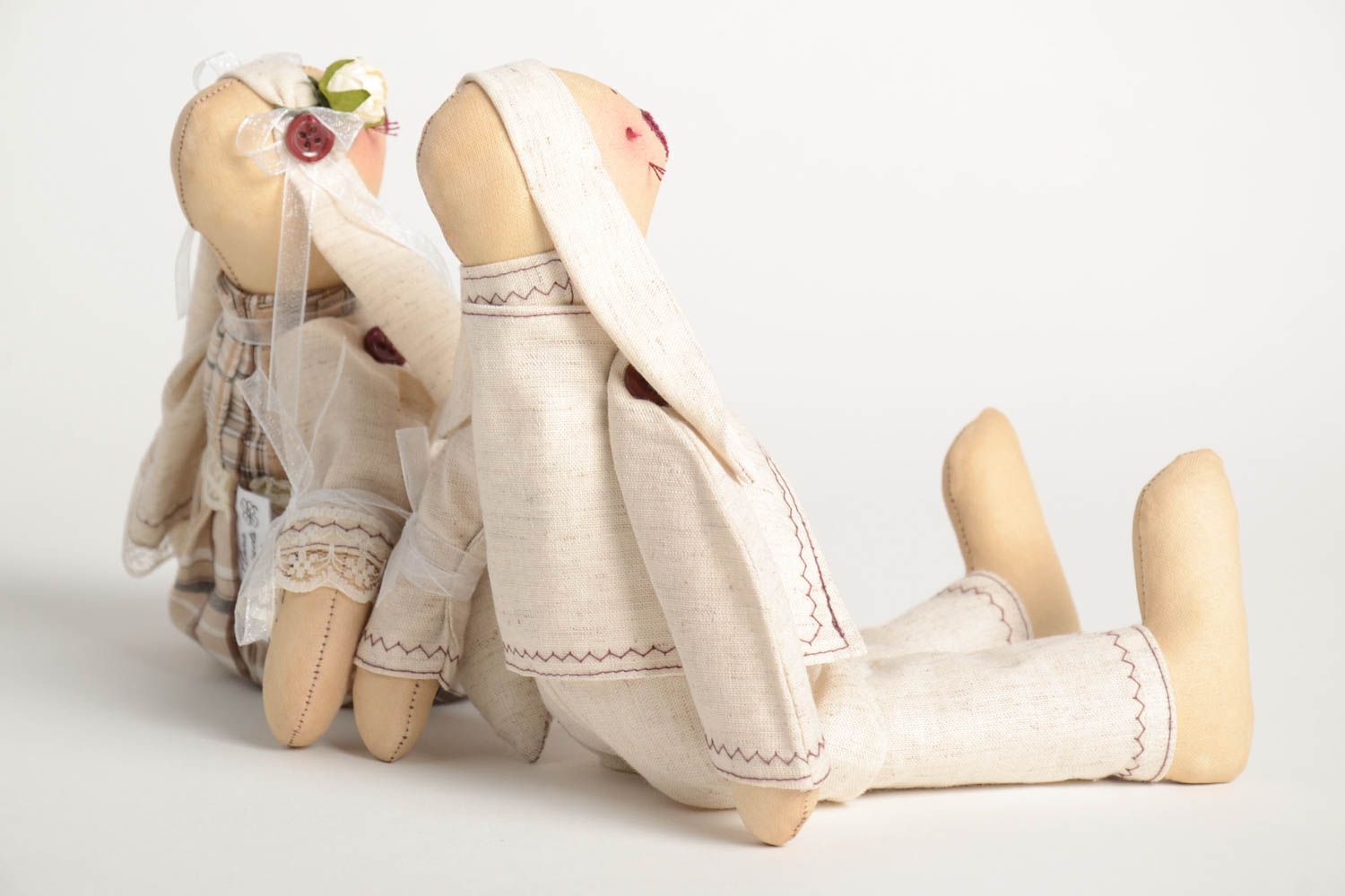 Куклы ручной работы куклы из ткани Влюбленные зайцы тряпичные куклы милые фото 4