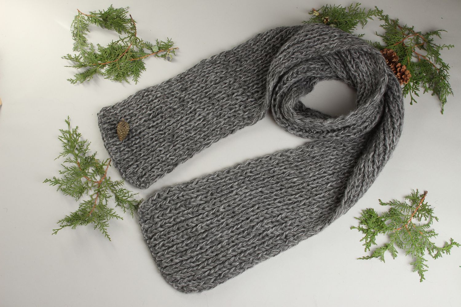 Écharpe tricotée fait main Écharpe grise en laine et duvet Accessoire femme photo 1