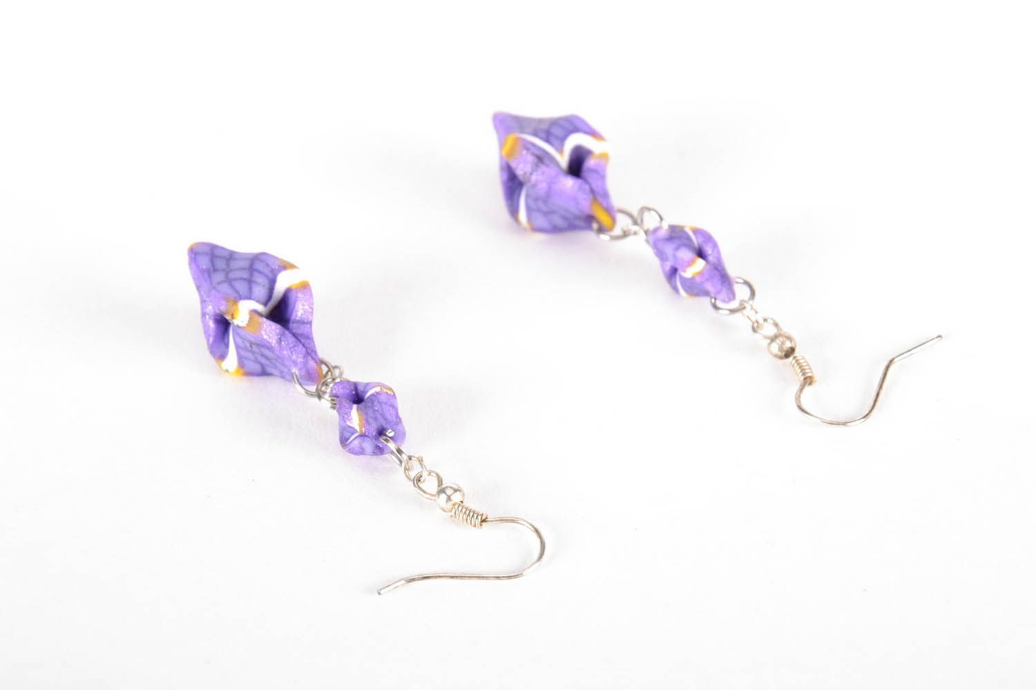Violet earrings made of polymer clay photo 2
