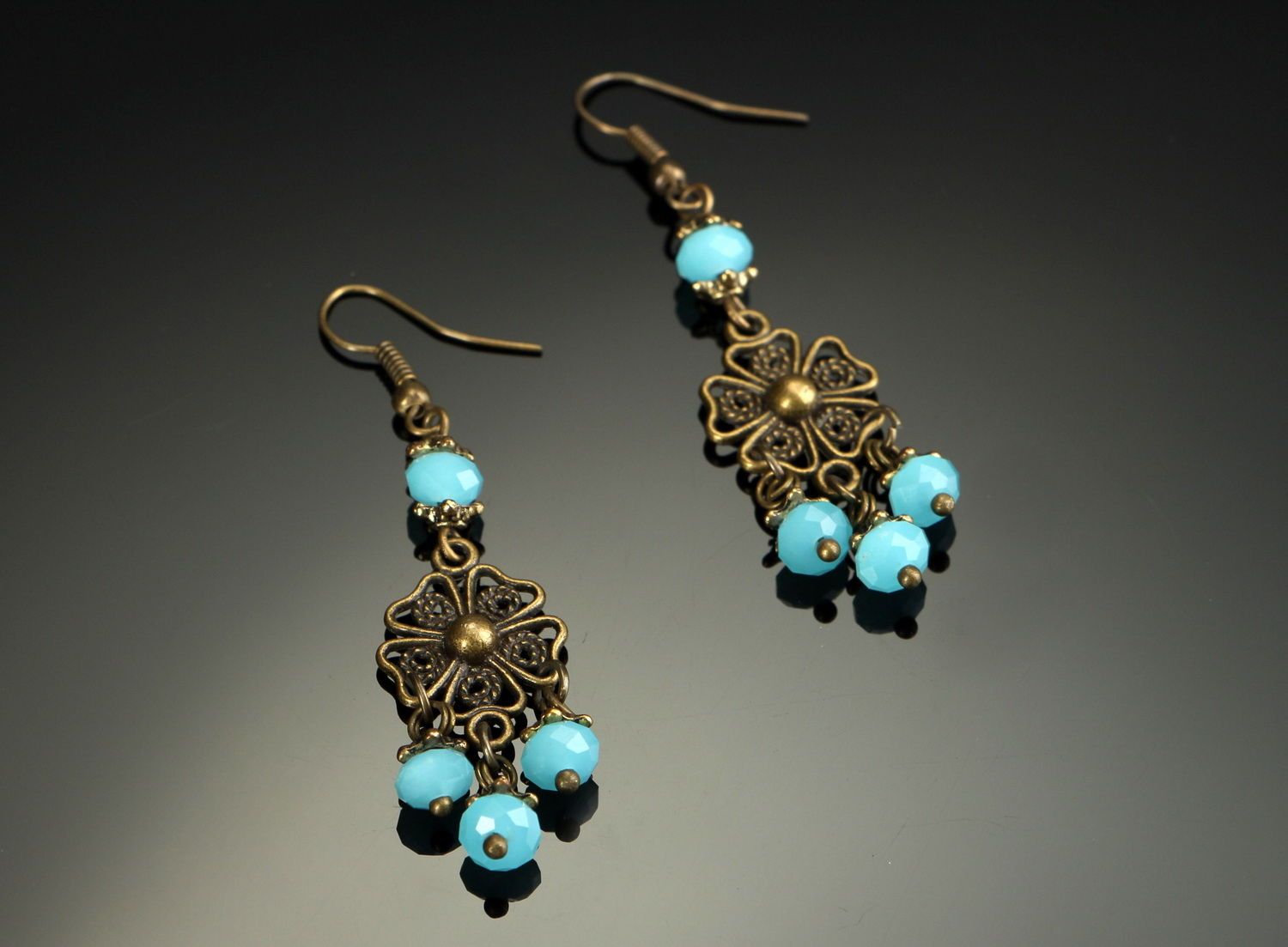 Earrings with bronze and crystal photo 3