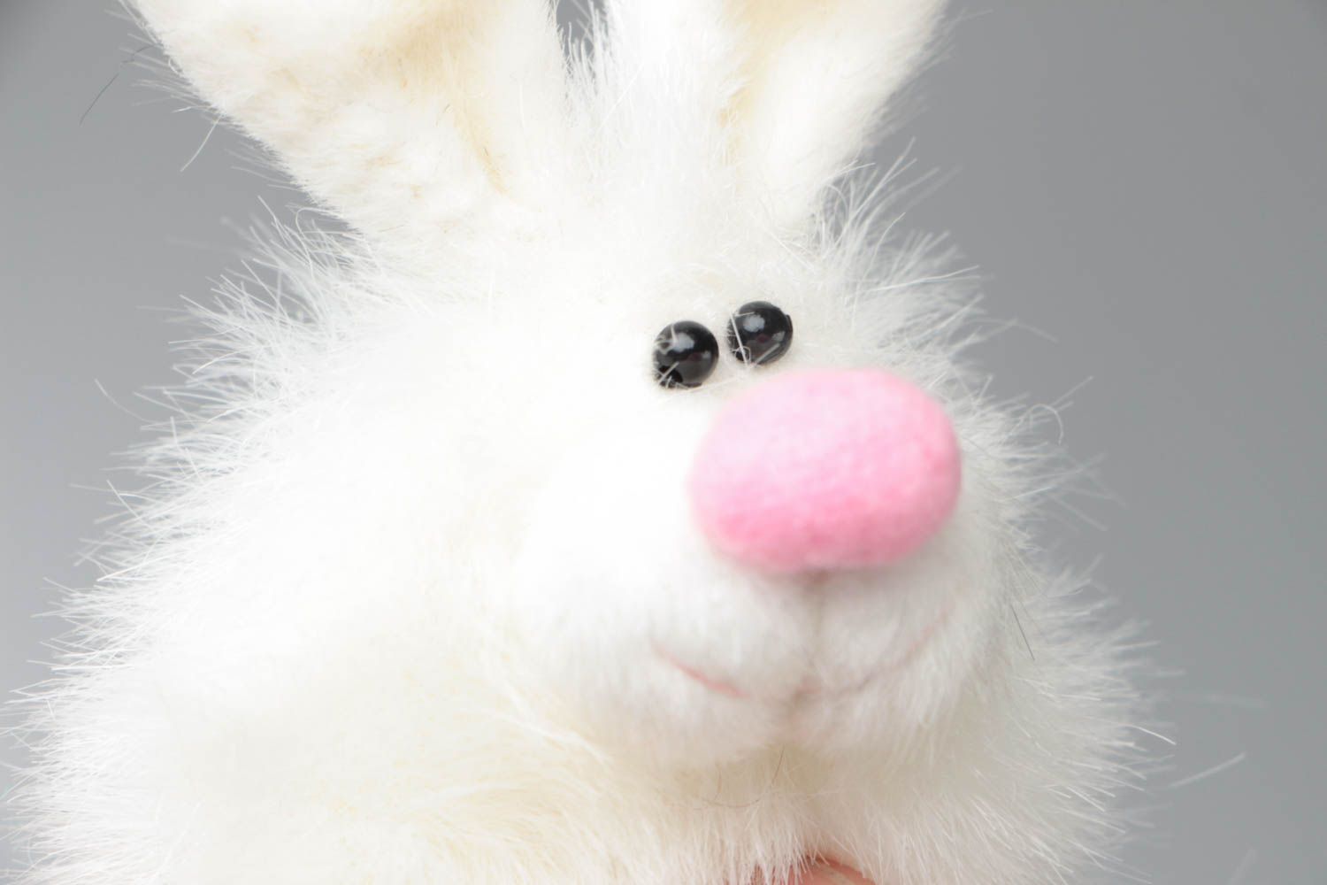 Handmade small faux fur soft toy animal finger puppet white fluffy rabbit photo 4