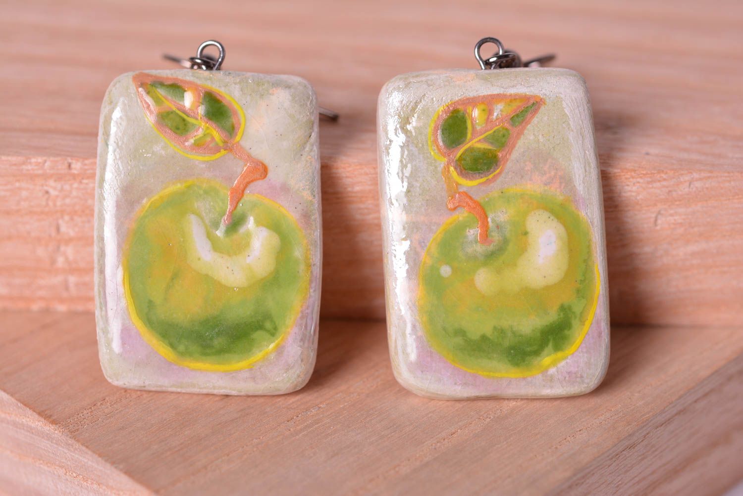 Jewelry handmade earrings long earrings with painted apples designer gift photo 5