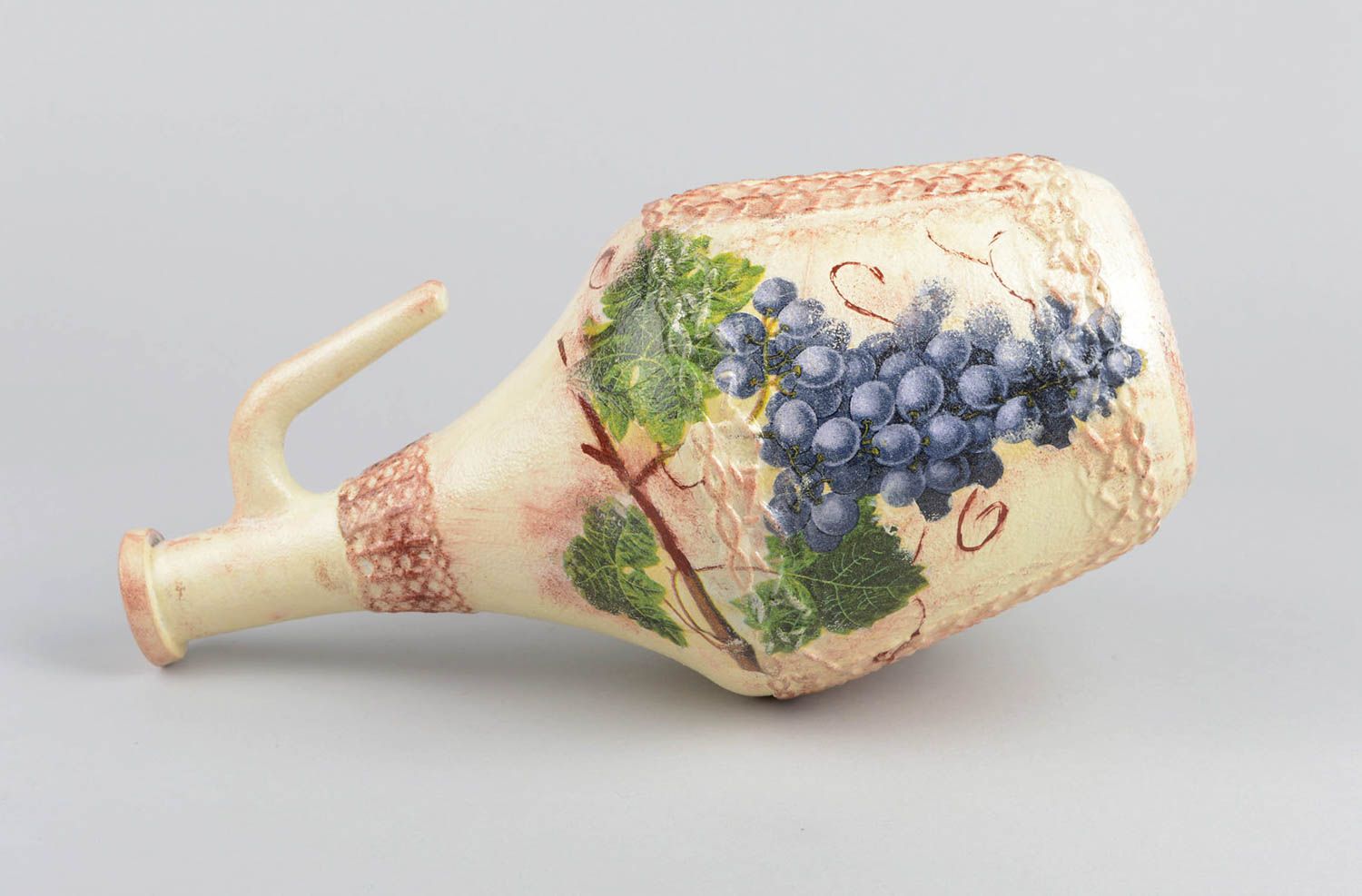 Handmade Krug aus Glas Küchen Deko Öko Geschirr originell bemalt Weintrauben foto 4