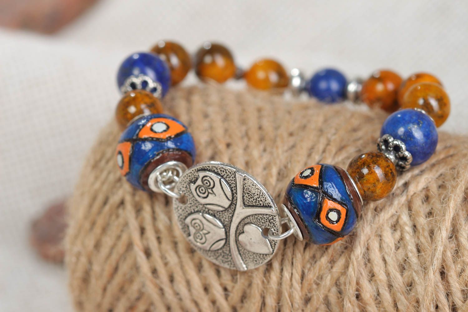 Handmade colorful bracelet accessory with natural stone unusual bracelet photo 1