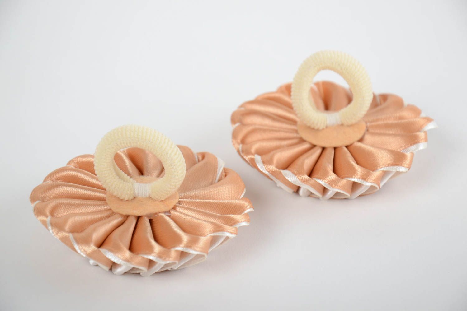 Handmade cream-colored hair ties made of satin ribbons for kids set of 2 pieces  photo 3
