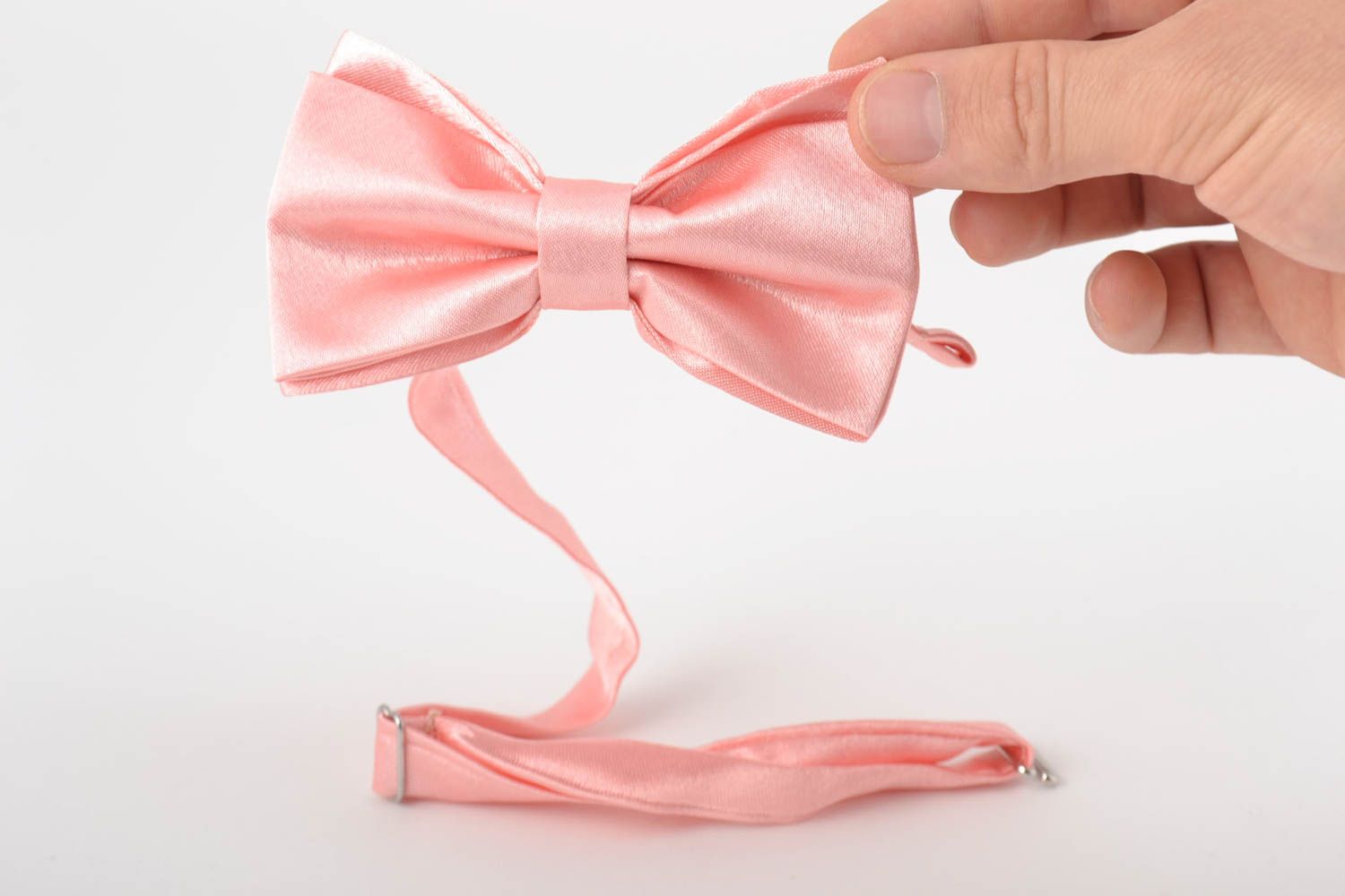 Beautiful gentle pink handmade designer fabric bow tie of adjustable size photo 5