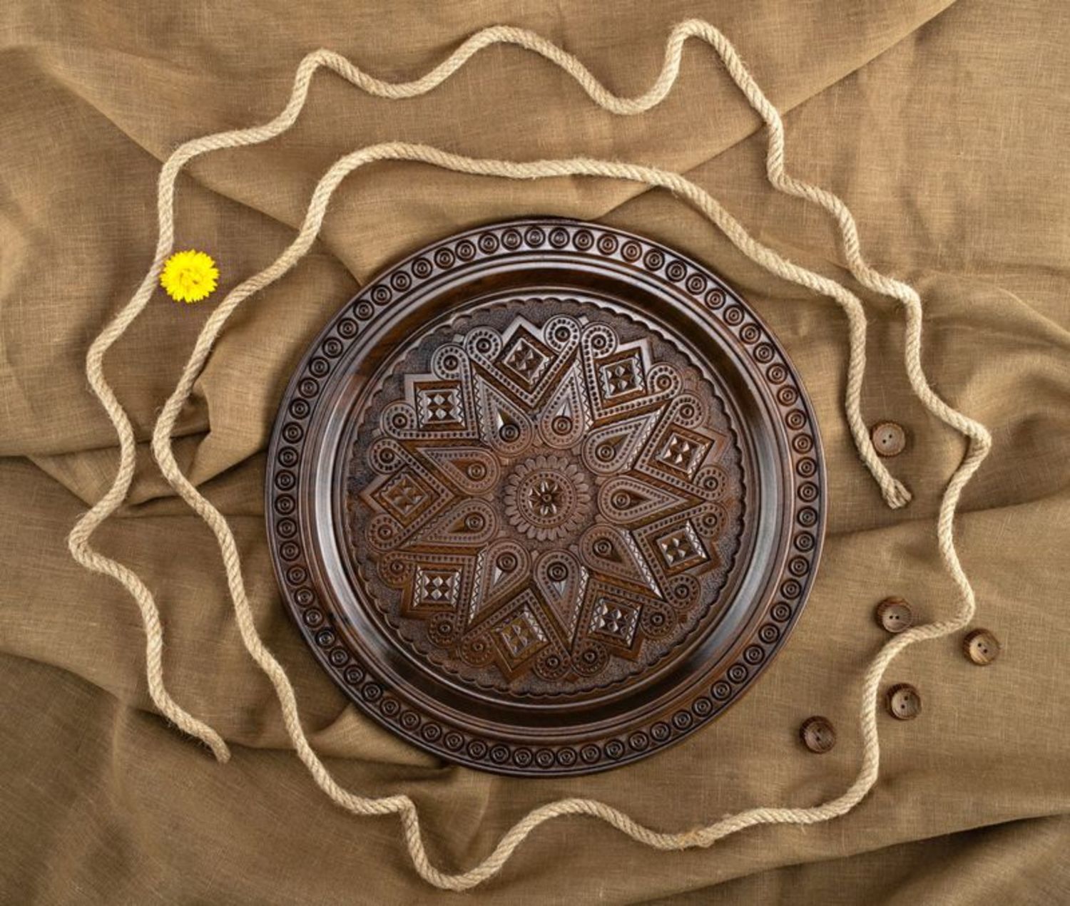 Ethnic wooden plate photo 2