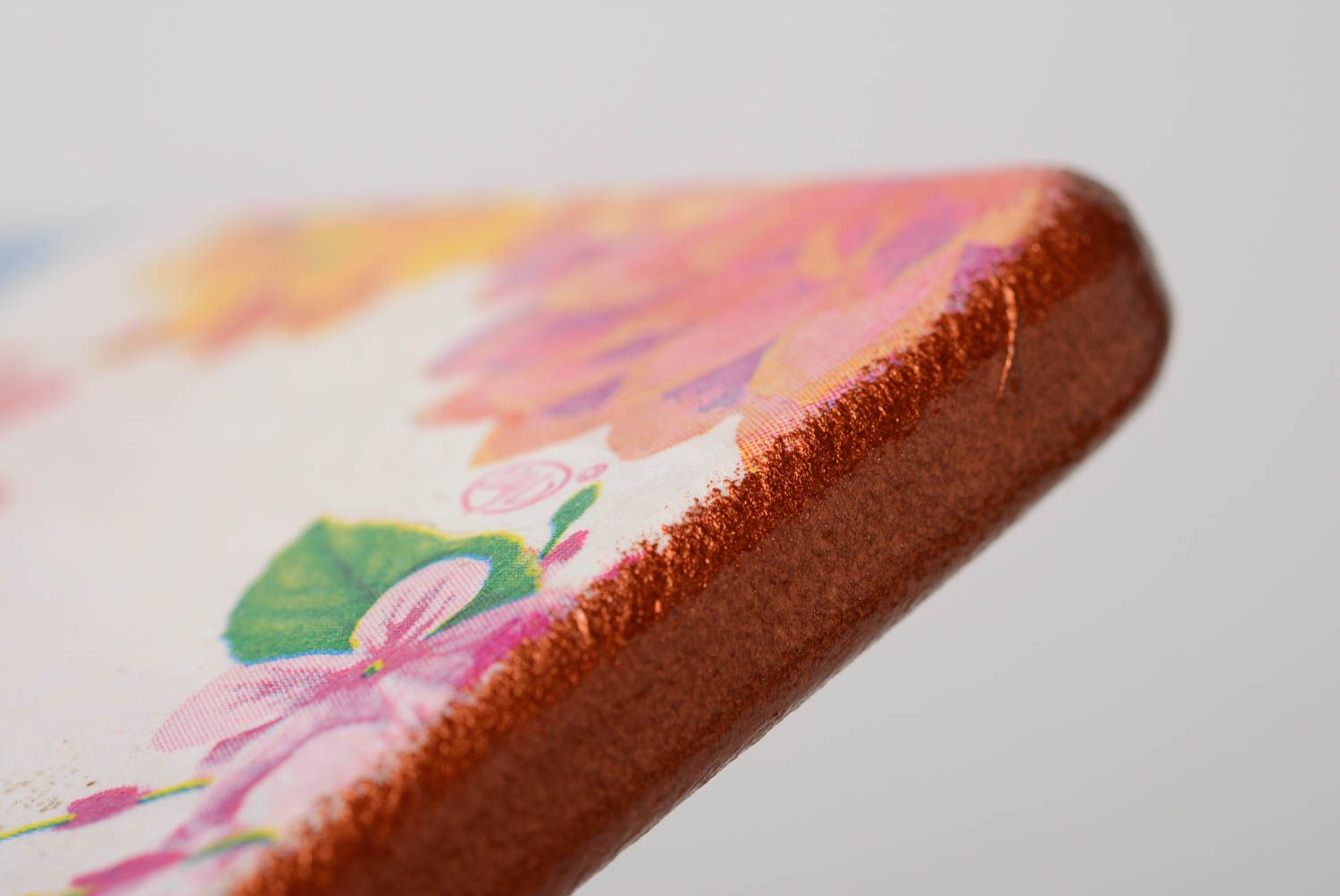 Planche à découper fantaisie en bois à motif multicolore faite main Fleurs photo 5