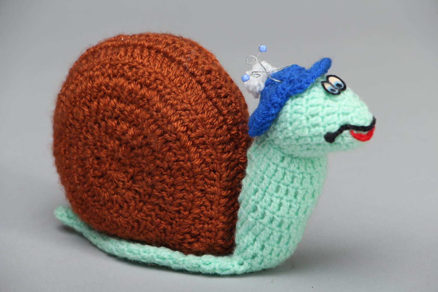 Peluche artisanale tricotée en laine Escargot photo 1