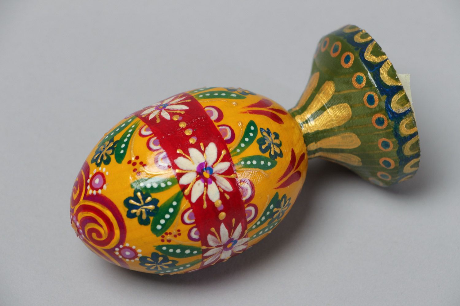 Oeuf décoratif en bois peint sur pied accessoire de Pâques fait à la main photo 2