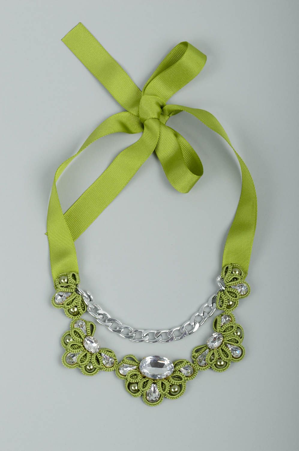 Handmade Damen Collier grüne Spitze Modeschmuck Halskette Accessoires für Frauen foto 1
