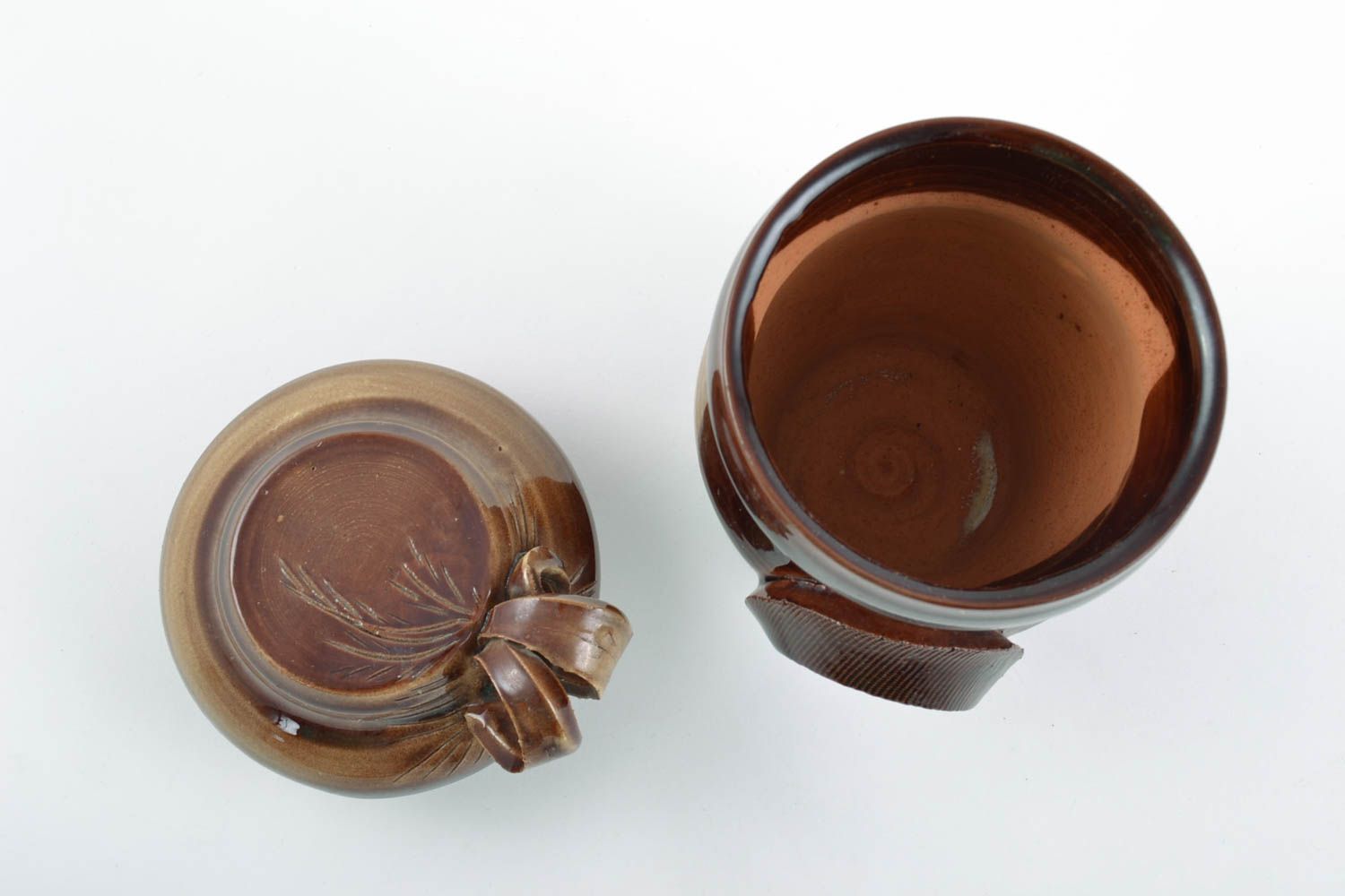 30 oz dark brown glazed ceramic 8-inch pot with two handles 1,7 lb photo 3