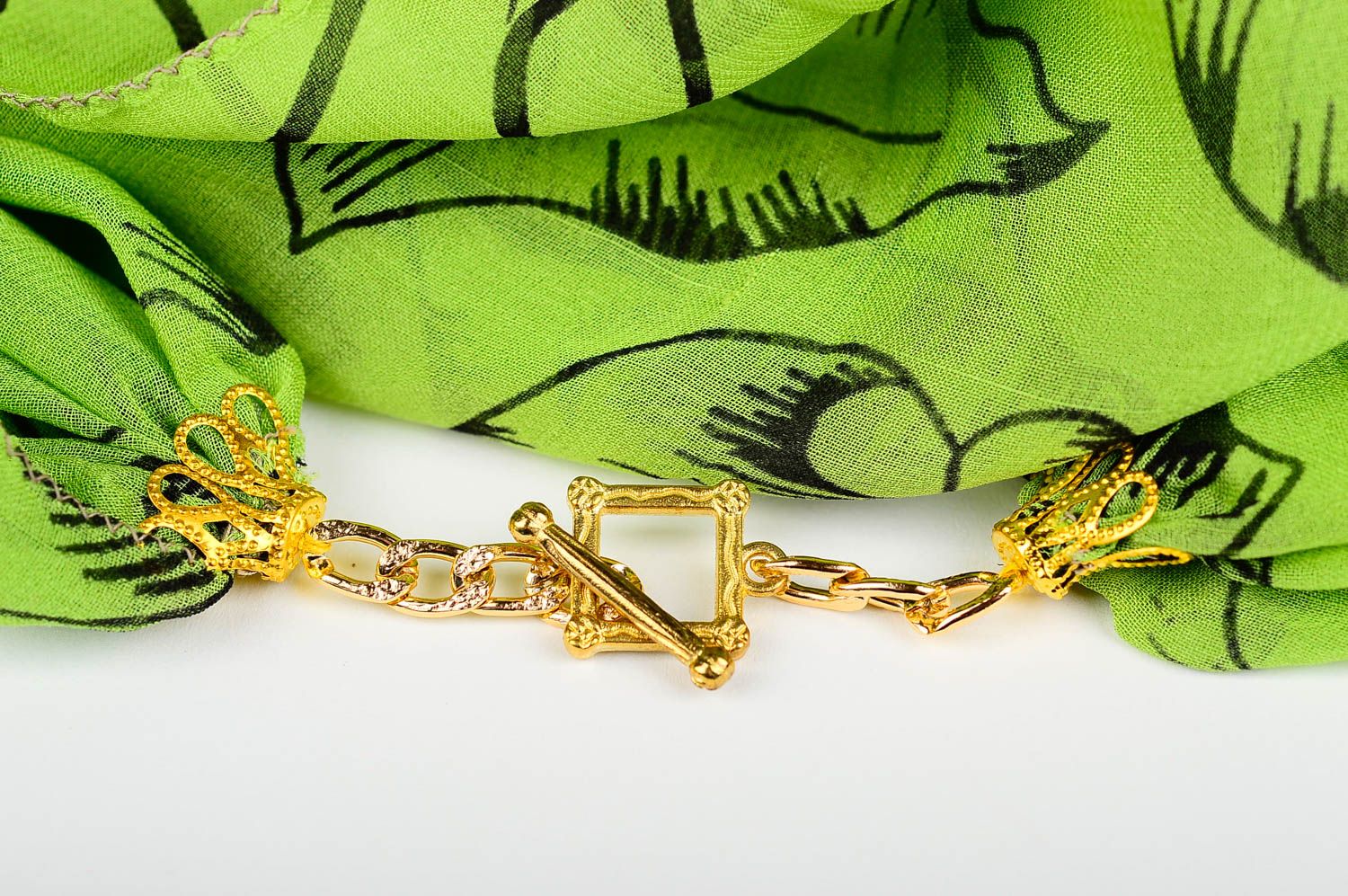 Шарф ручной работы женский шарф легкий шифоновый шарф зеленый с листиками фото 5