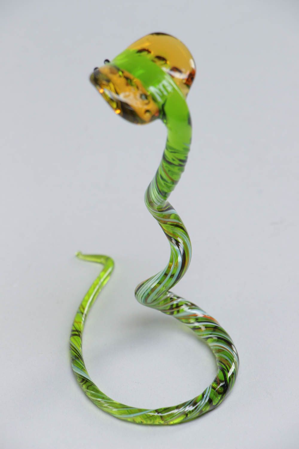 Handmade miniature lampwork glass figurine of green cobra snake interior decor photo 4