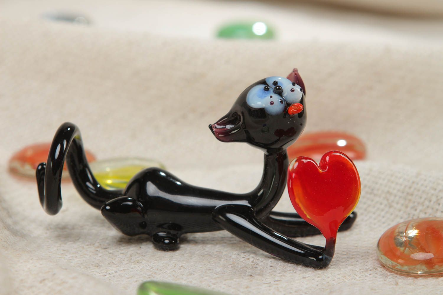 Figurine miniature en verre au chalumeau décorative faite main Chat noir photo 5