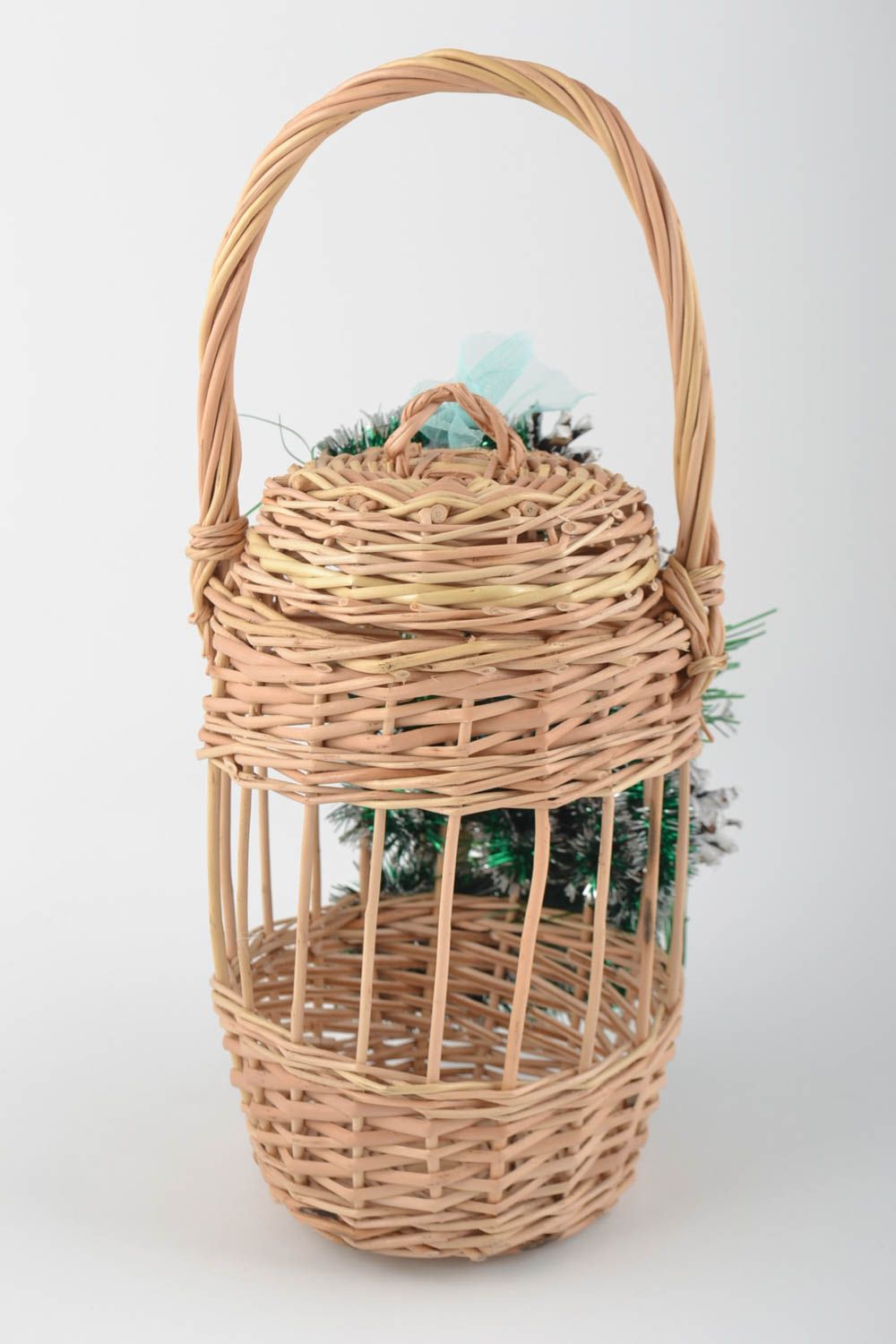 Handmade woven basket for water blessing with lid cones and balls photo 3