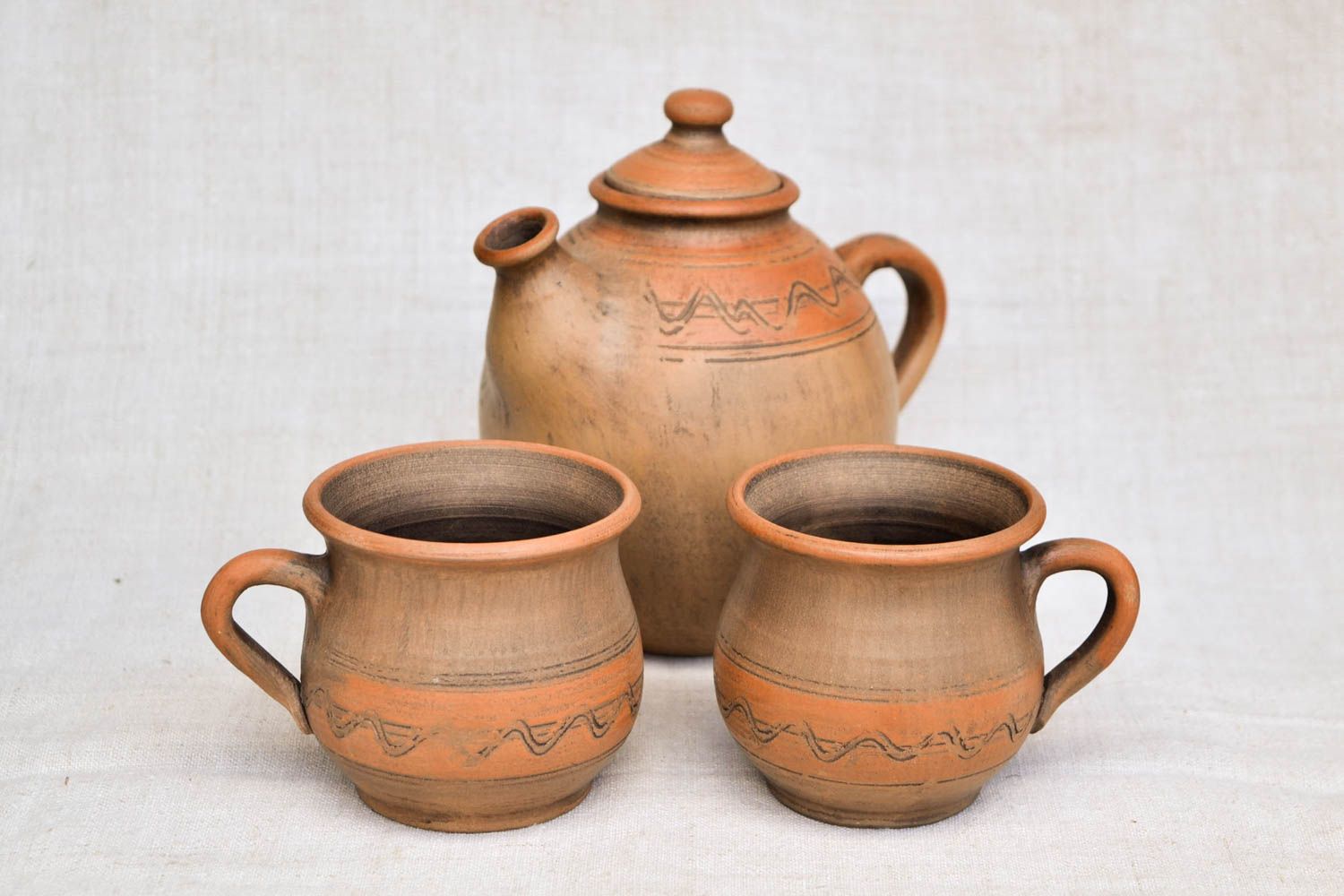 Beautiful handmade ceramic teapot 1 l handmade 2 clay cups 200 ml gift ideas photo 3