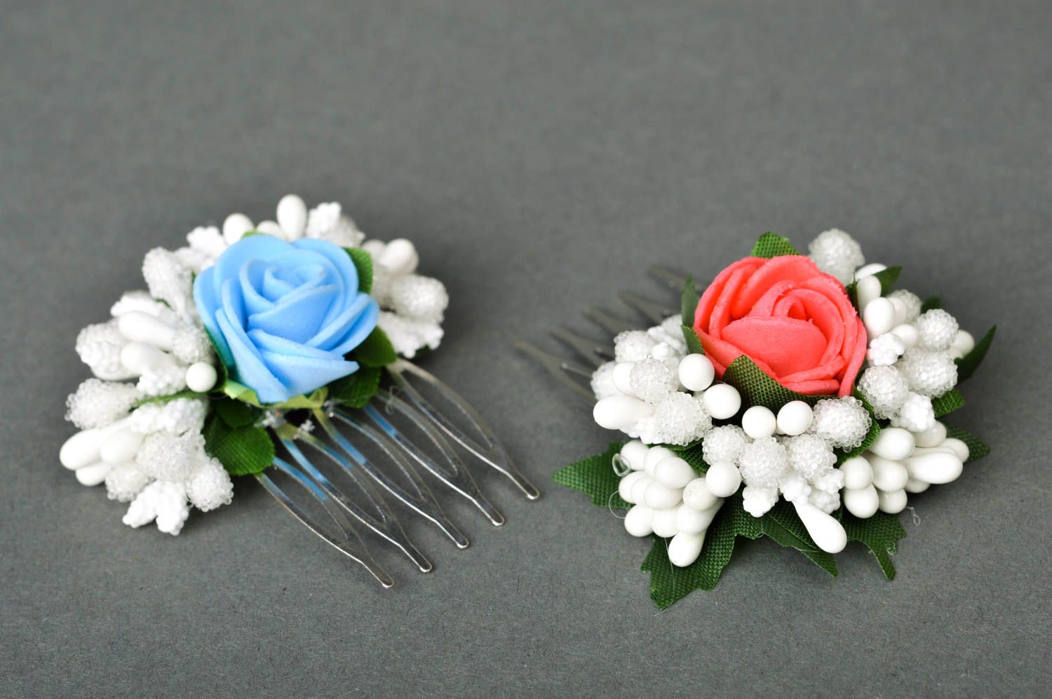 Handmade hair accessories 2 floral hair combs floral hair clips gifts for girls photo 5