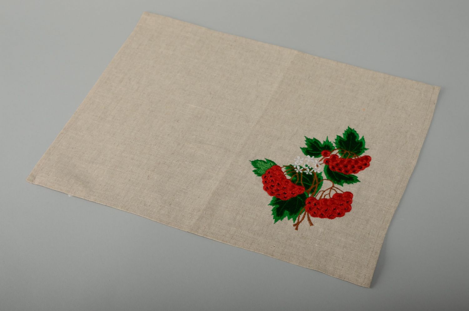 Satin stitch embroidered napkin Guelder-rose  photo 1