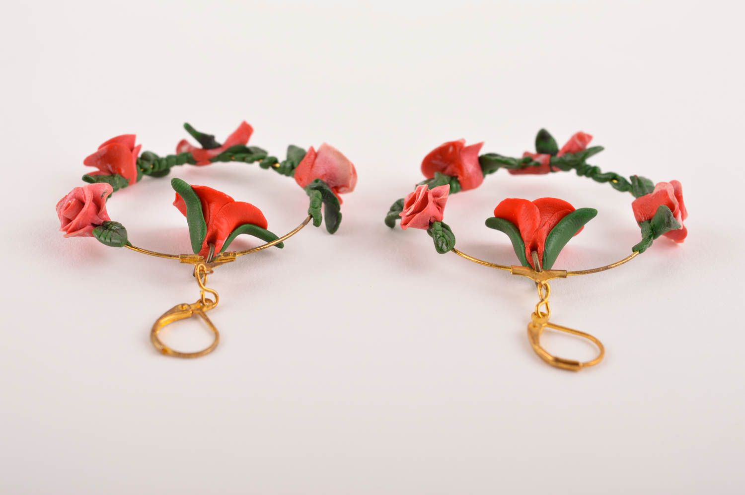 Handmade Blumen Ohrringe Designer Schmuck Accessoire für Frauen grelle Rosen foto 5