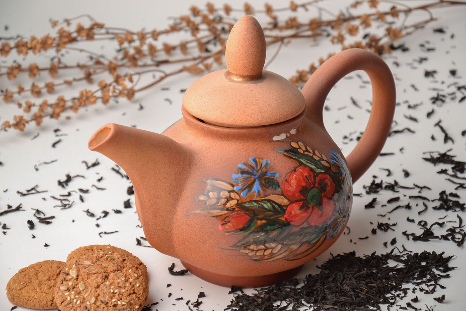 Handmade ceramic teapot with ornaments photo 1