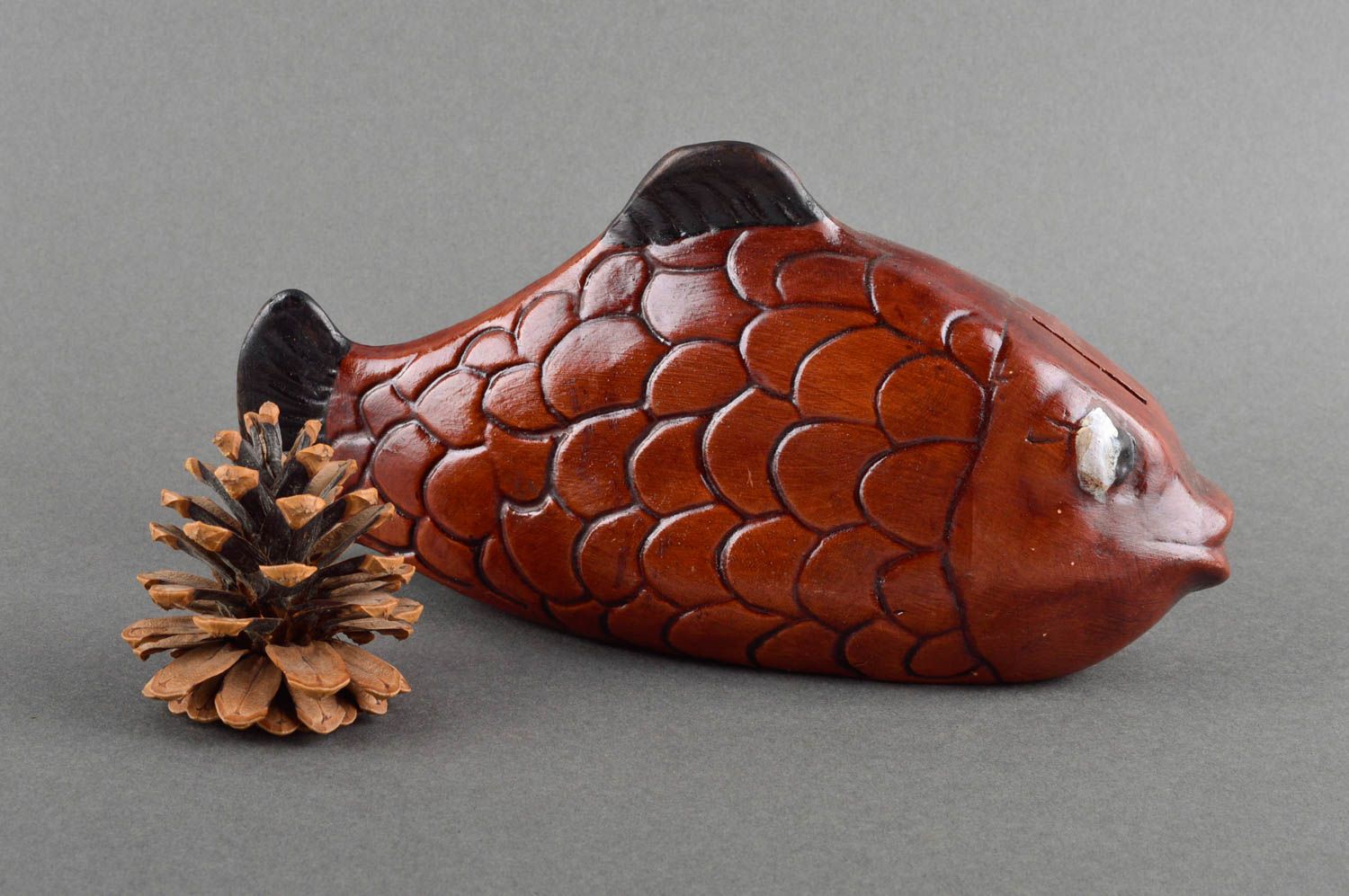 Handgemachte Keramik ausgefallene Spardose Ton Deko Spardose Fisch originell foto 1