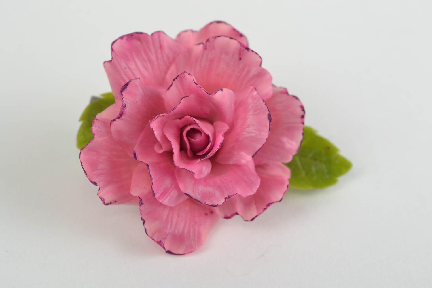 Belle pince à cheveux en porcelaine froide handmade avec fleur rose accessoire photo 1