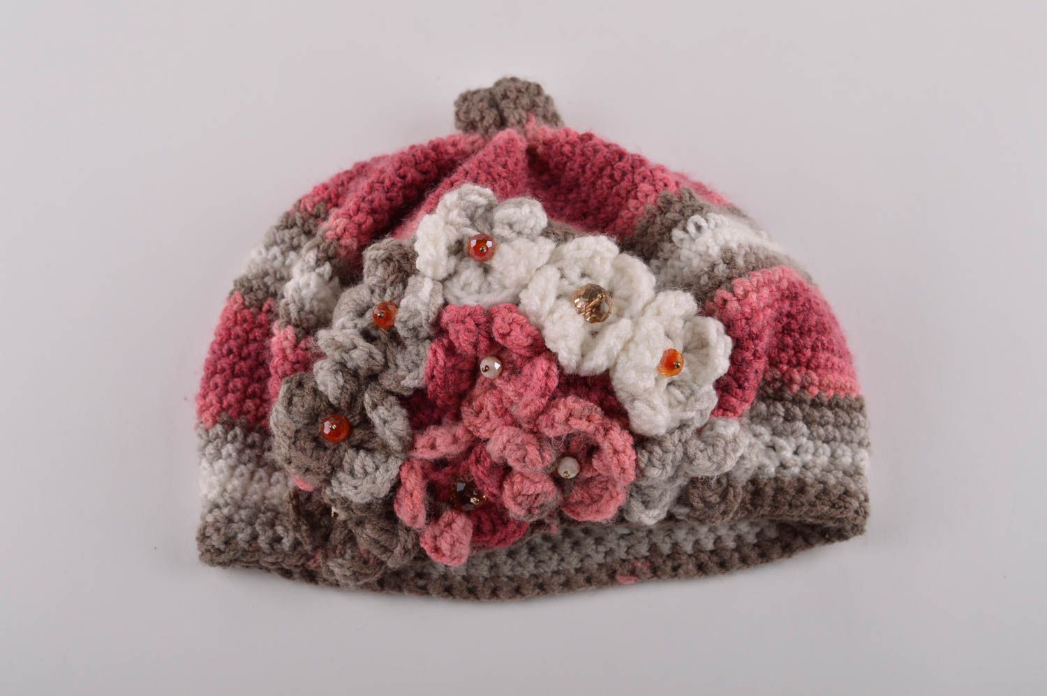 Женская шапка ручной работы зимняя женская шапка теплая шапка с цветами  фото 5