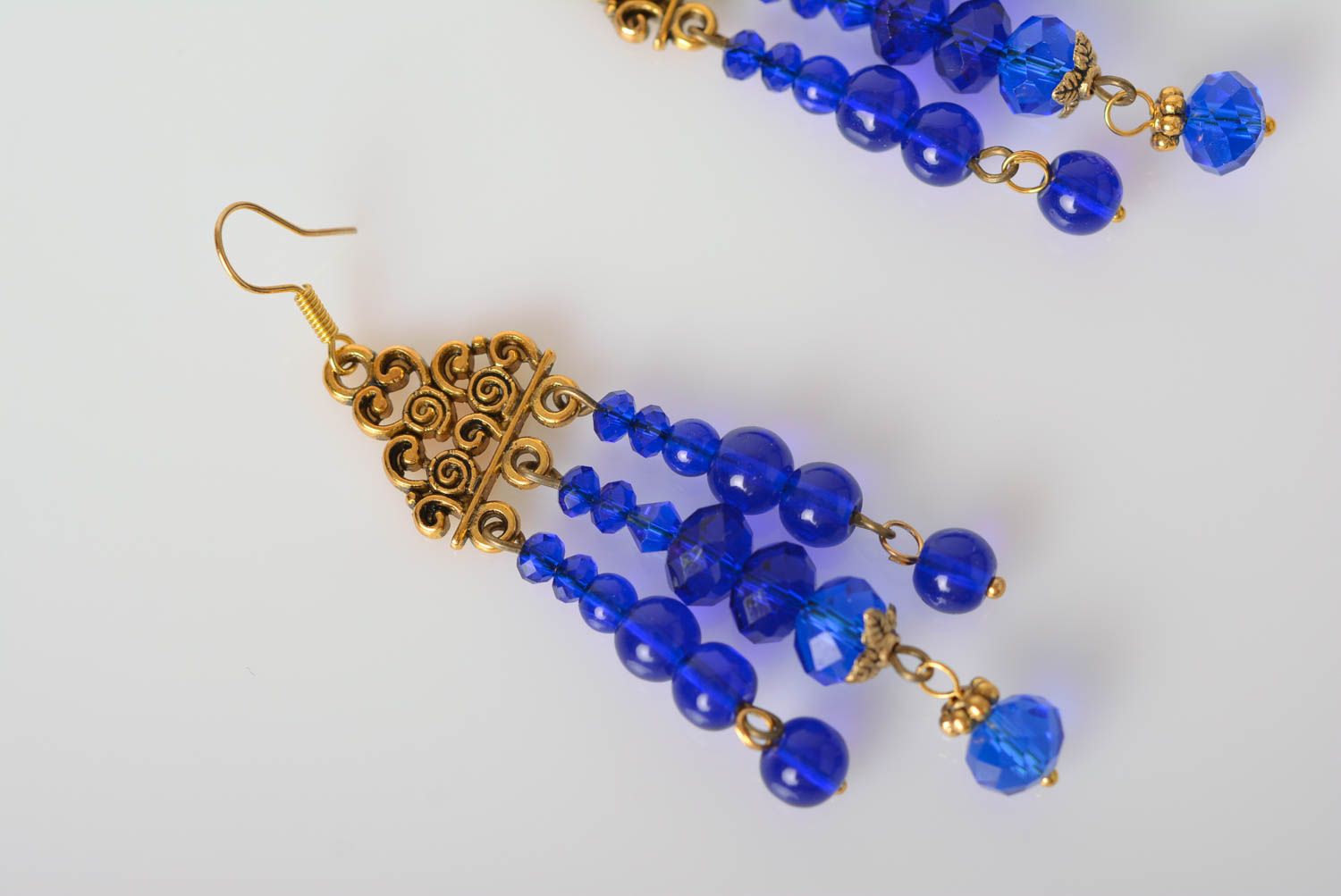 Handmade blue elegant earrings unusual Eastern earrings long earrings photo 5