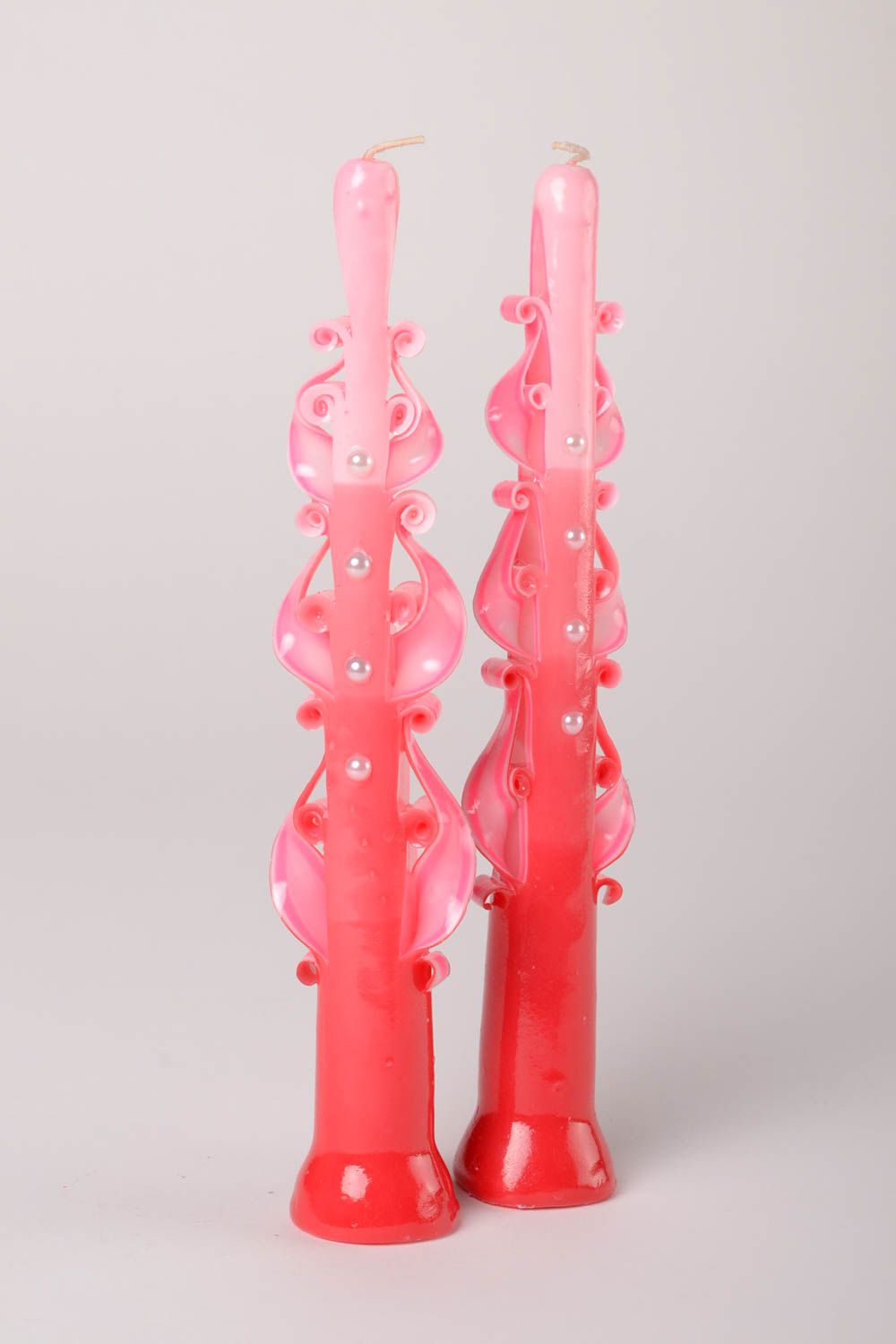 Розовые свечи ручной работы парафиновые свечи необычный подарок 2 штуки фото 1