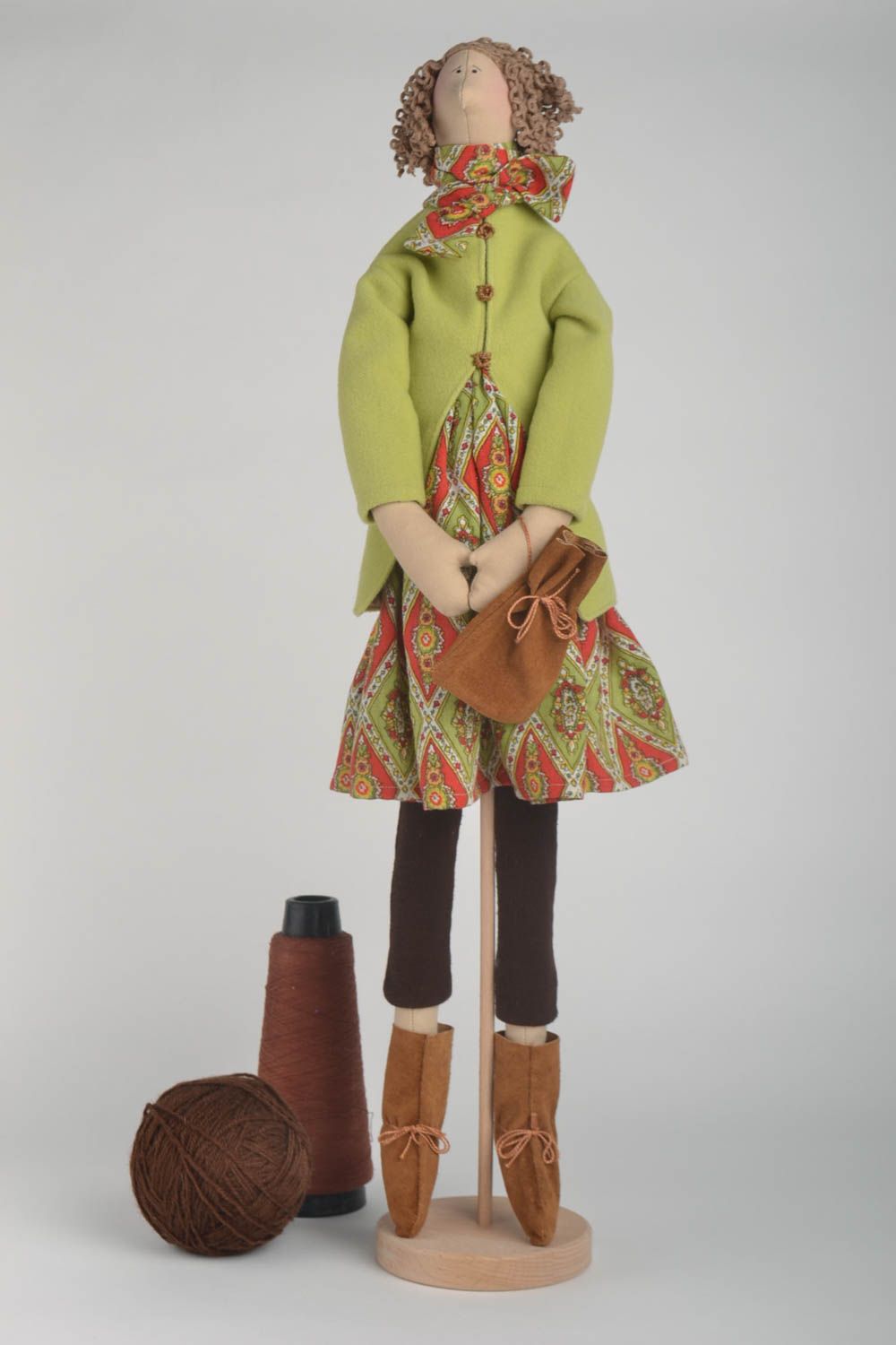 Kuschel Puppe handgefertigt Deko Puppe grün Geschenk für Erwachsene foto 5