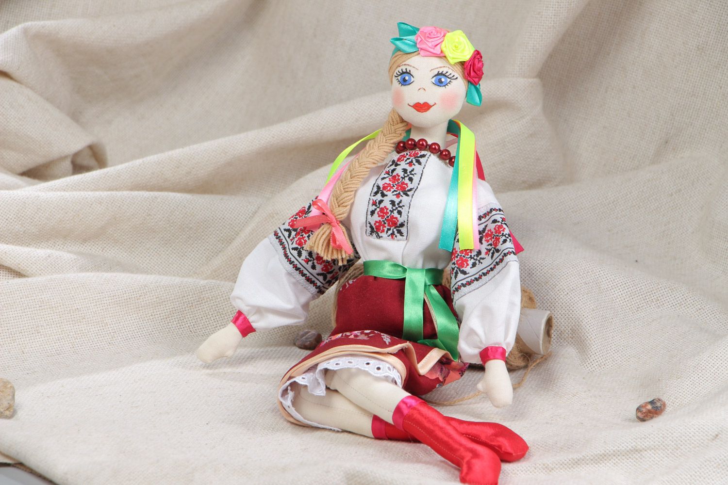 Handmade decorative textile collection doll in Ukrainian attire for home photo 1