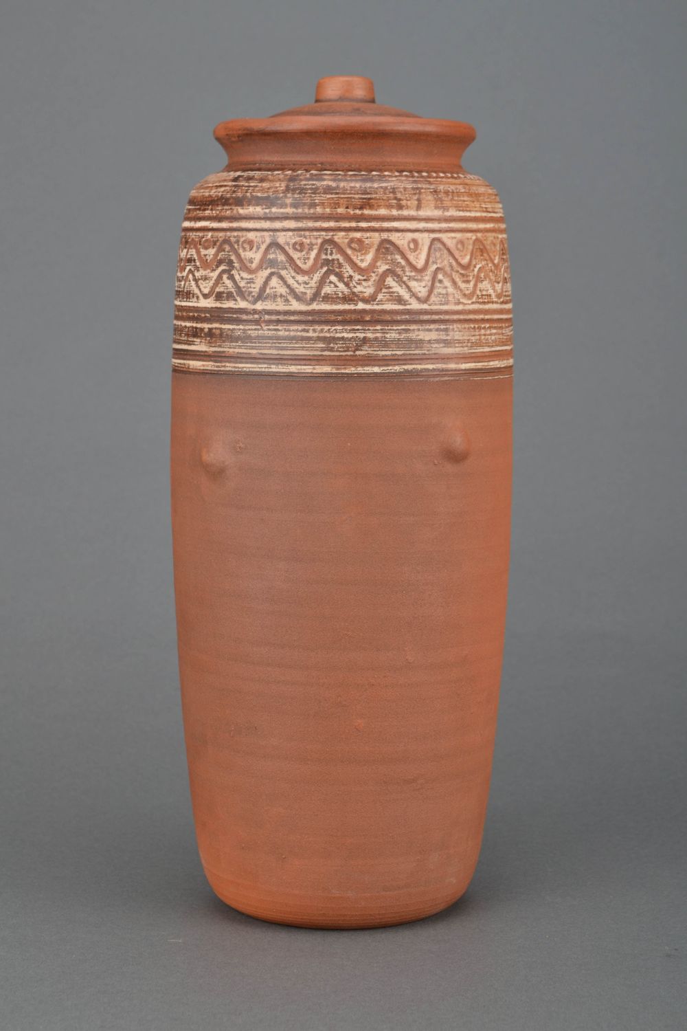 Глиняный горшок ручной работы с орнаментом 5 л фото 1
