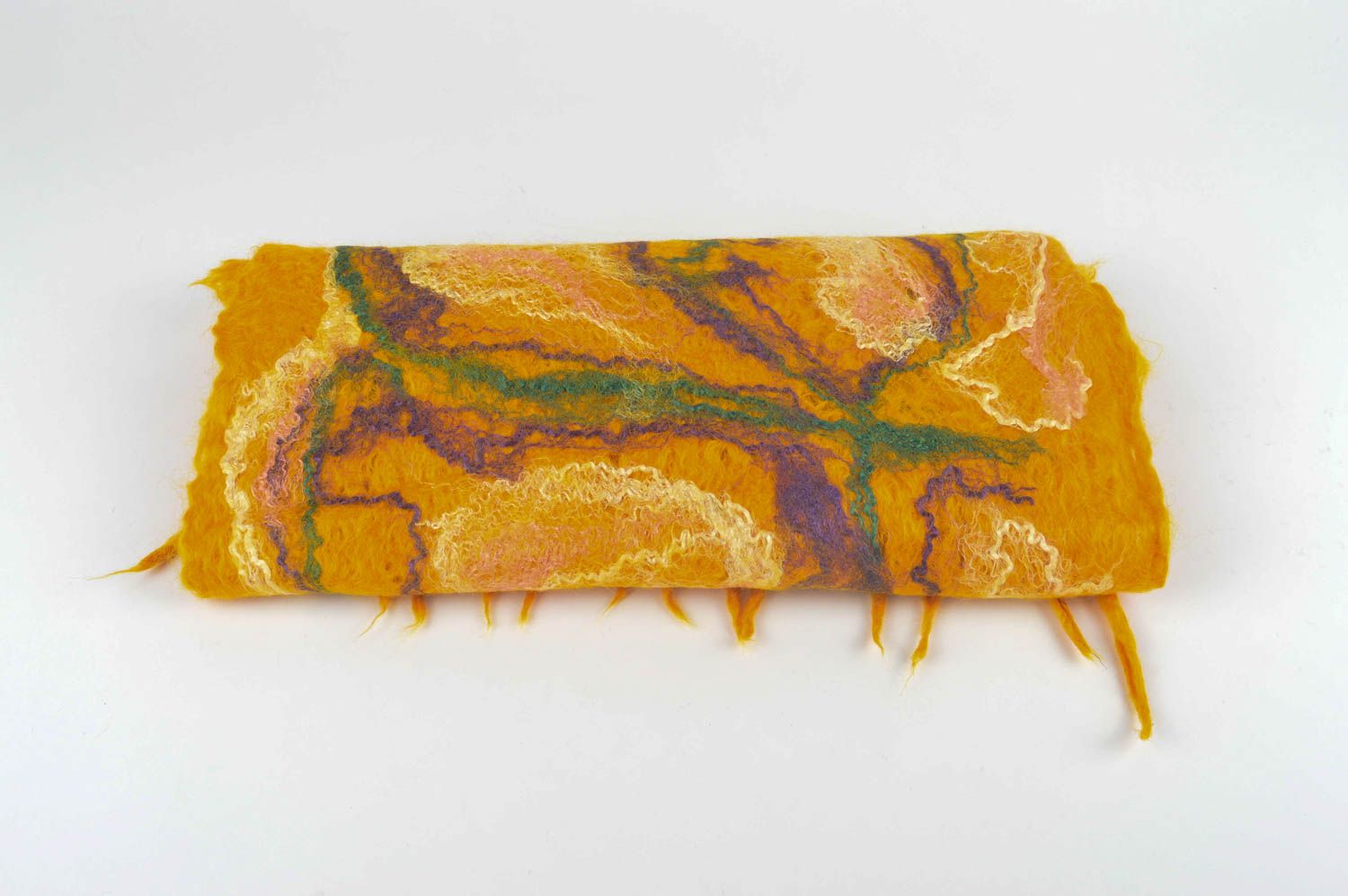 Женский шарф ручной работы шарф из шерсти желтый с разводами теплый валяный шарф фото 3
