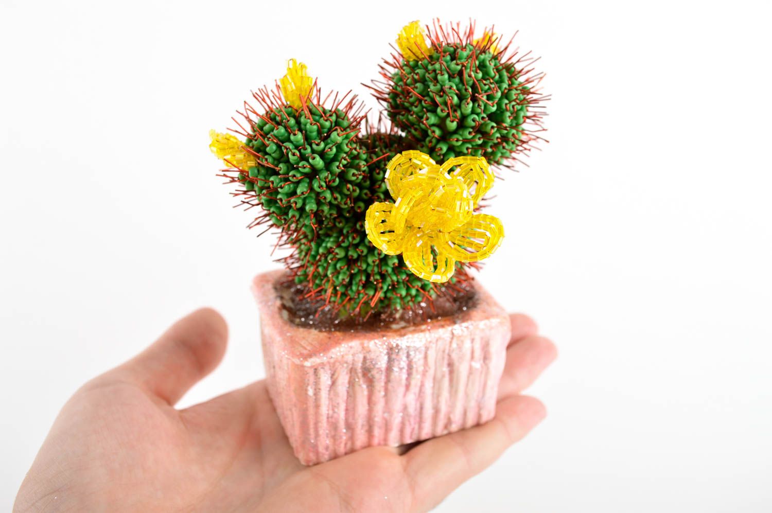 Cactus décoratif Plante artificielle perles de rocaille avec pot Décor intérieur photo 1