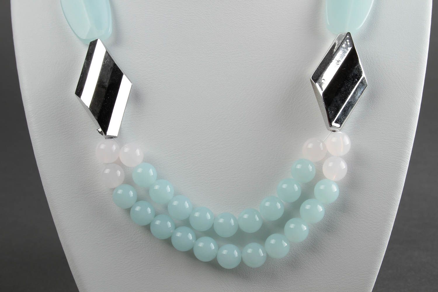 Handmade unusual beaded necklace blue metal necklace feminine jewelry photo 4