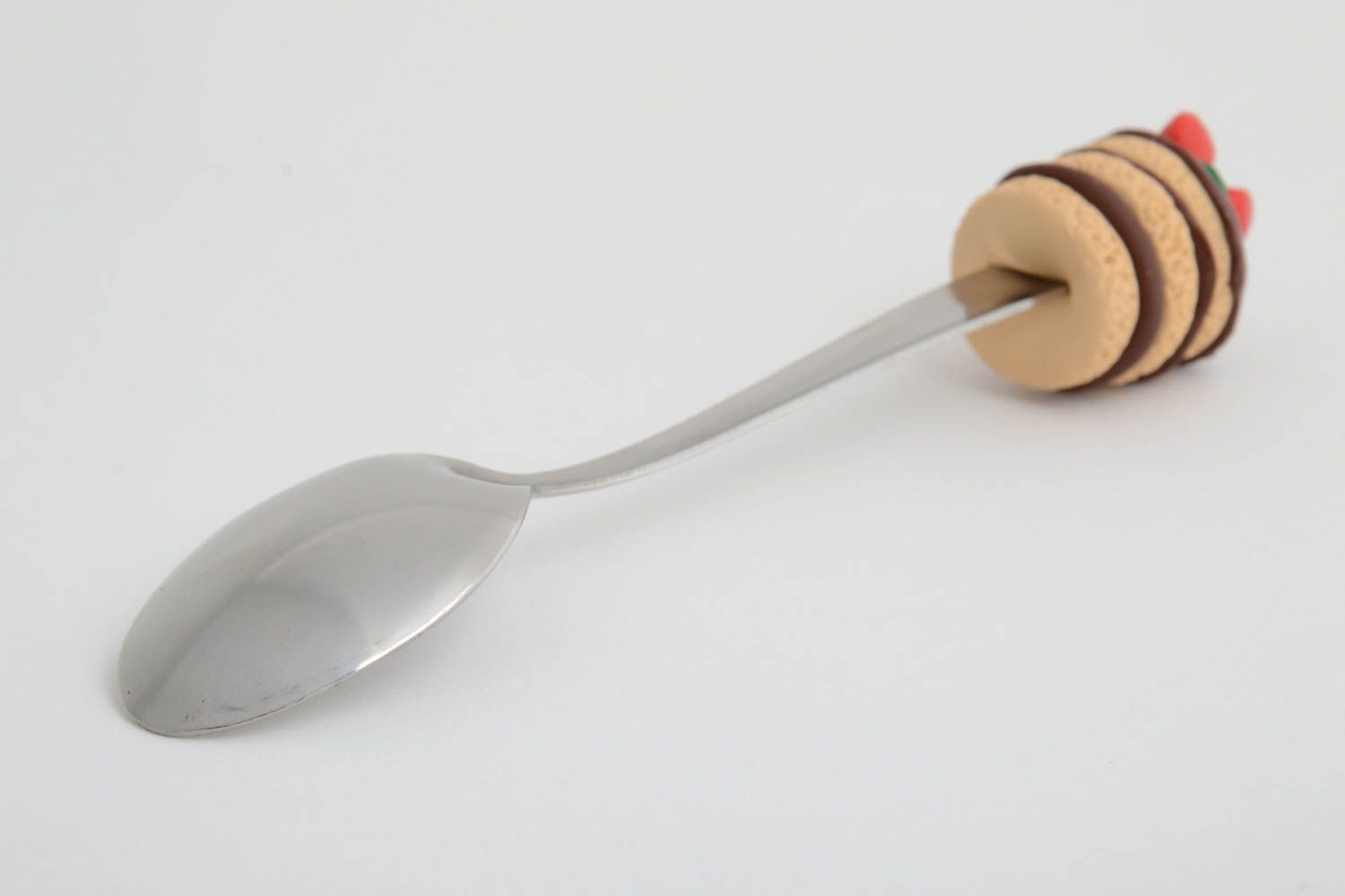 Handmade teaspoon with handle made of polymer clay unusual design cutlery photo 3