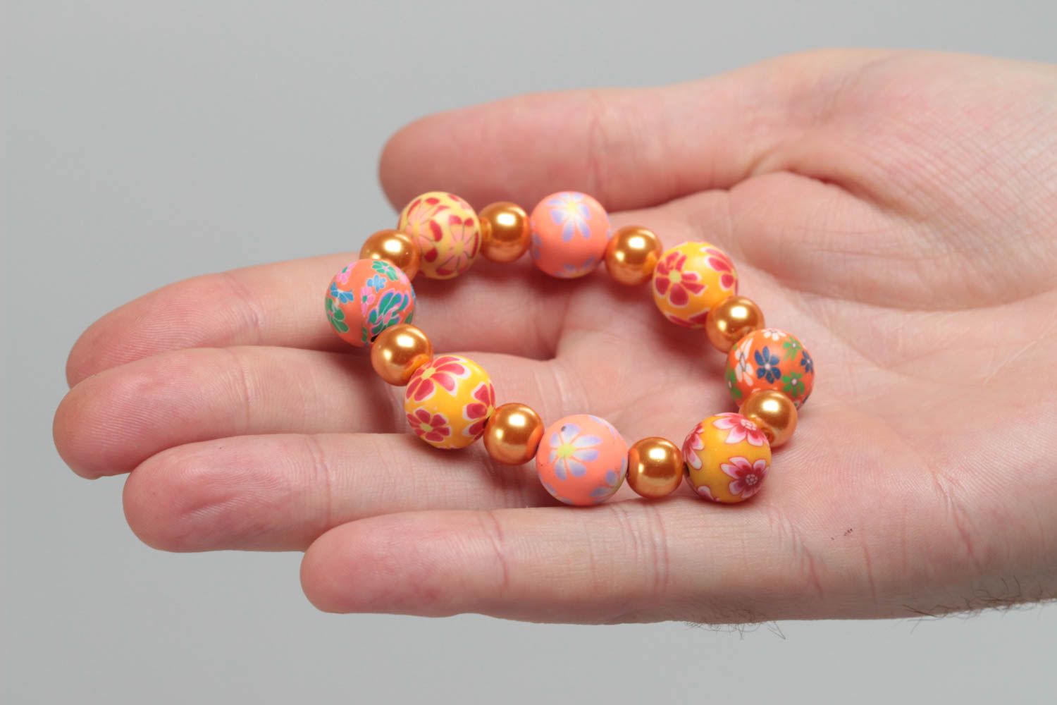 Orange handmade children's bracelet created of polymer clay and ceramic beads photo 5