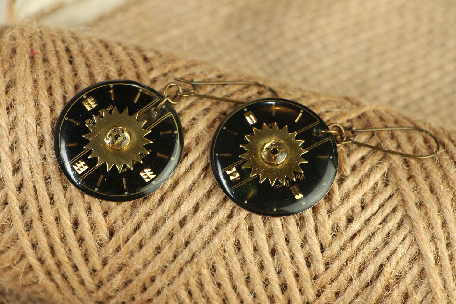 Unusual metal earrings in steampunk style Time photo 5