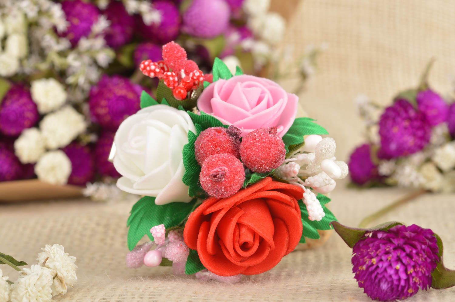 Beautiful handmade plastic flower barrette hair clip flowers in hair gift ideas photo 1