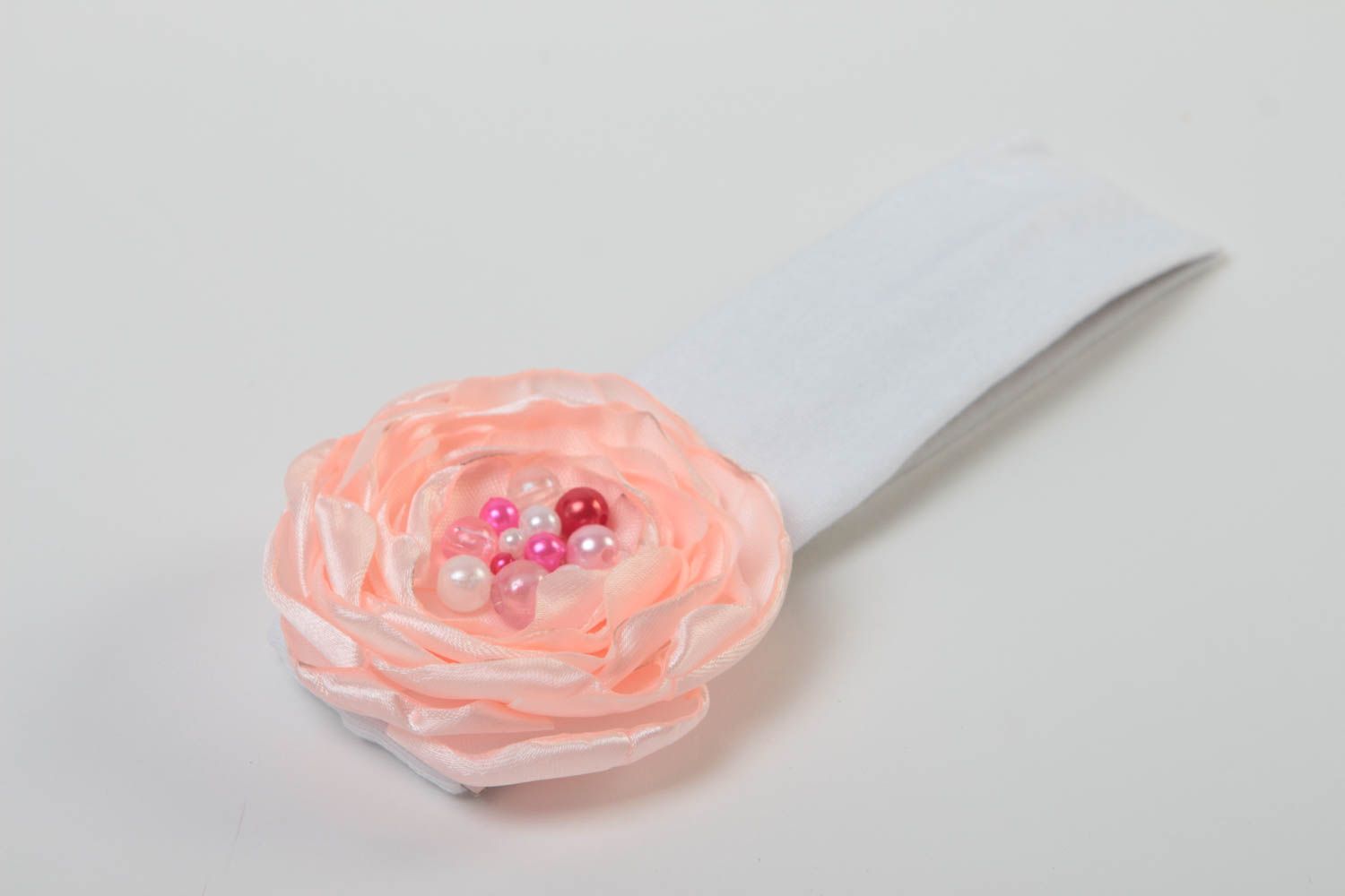 Haarband mit Blumen Schmuck handgemacht Accessoires für Haare in Rosa Weiß foto 3