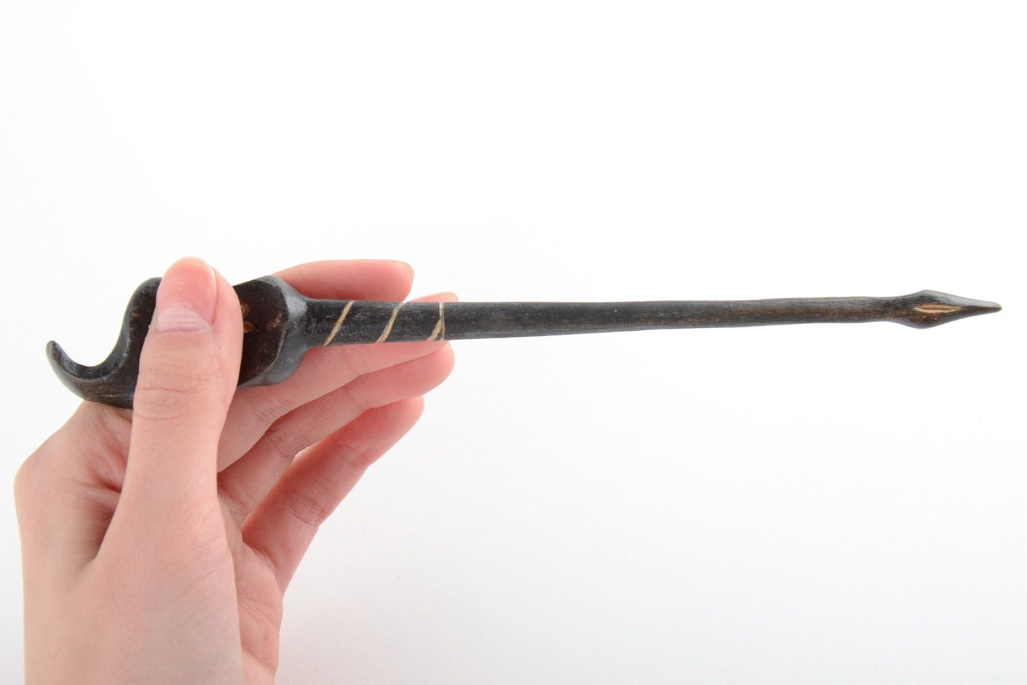 Handmade elegant hair stick carved of wood tinted and varnished for long hair photo 5