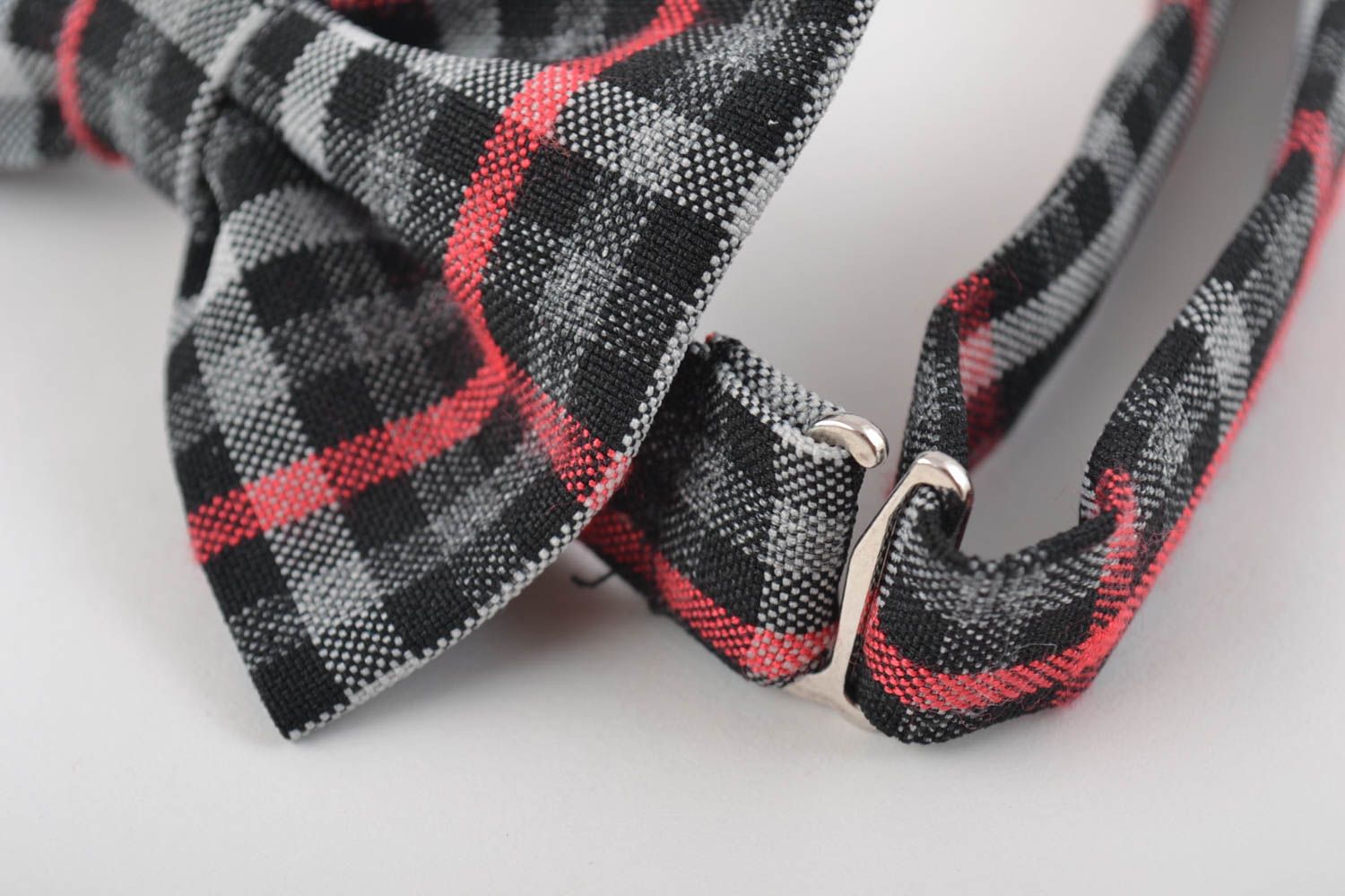 Unusual handmade children's checkered cotton fabric bow tie photo 2