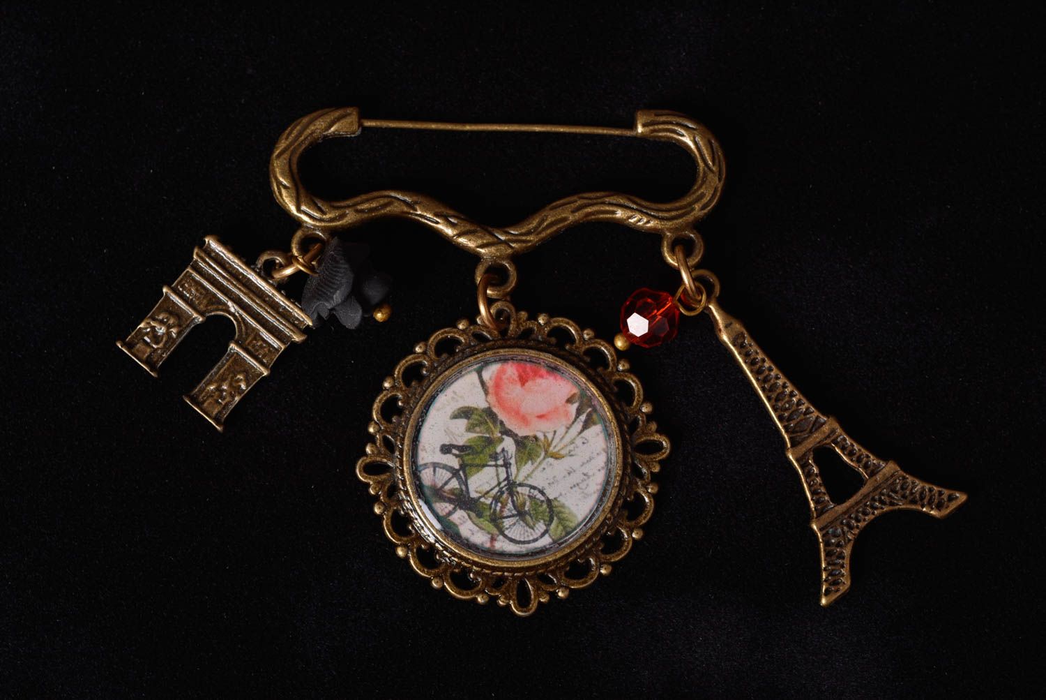 Women's handmade designer decoupage brooch with print and epoxy coating Paris photo 5