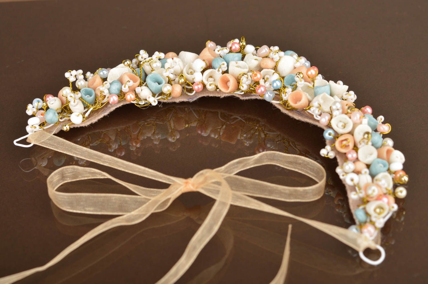 Handmade Blumen Collier aus Polymer Ton mit Bändern originell schön Halskette foto 4