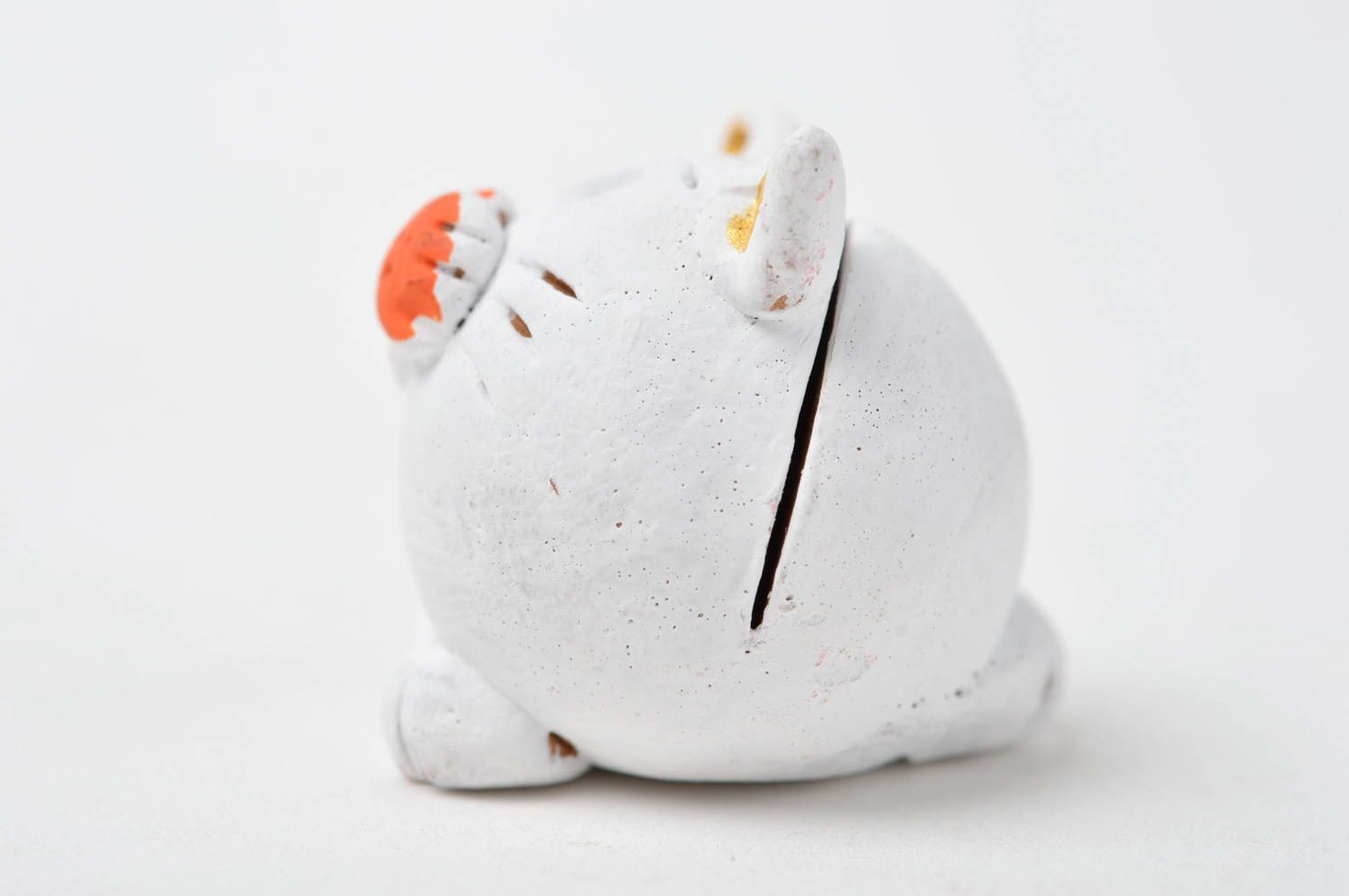 Визитница ручной работы керамический декор настольная подставка Белый кот фото 3
