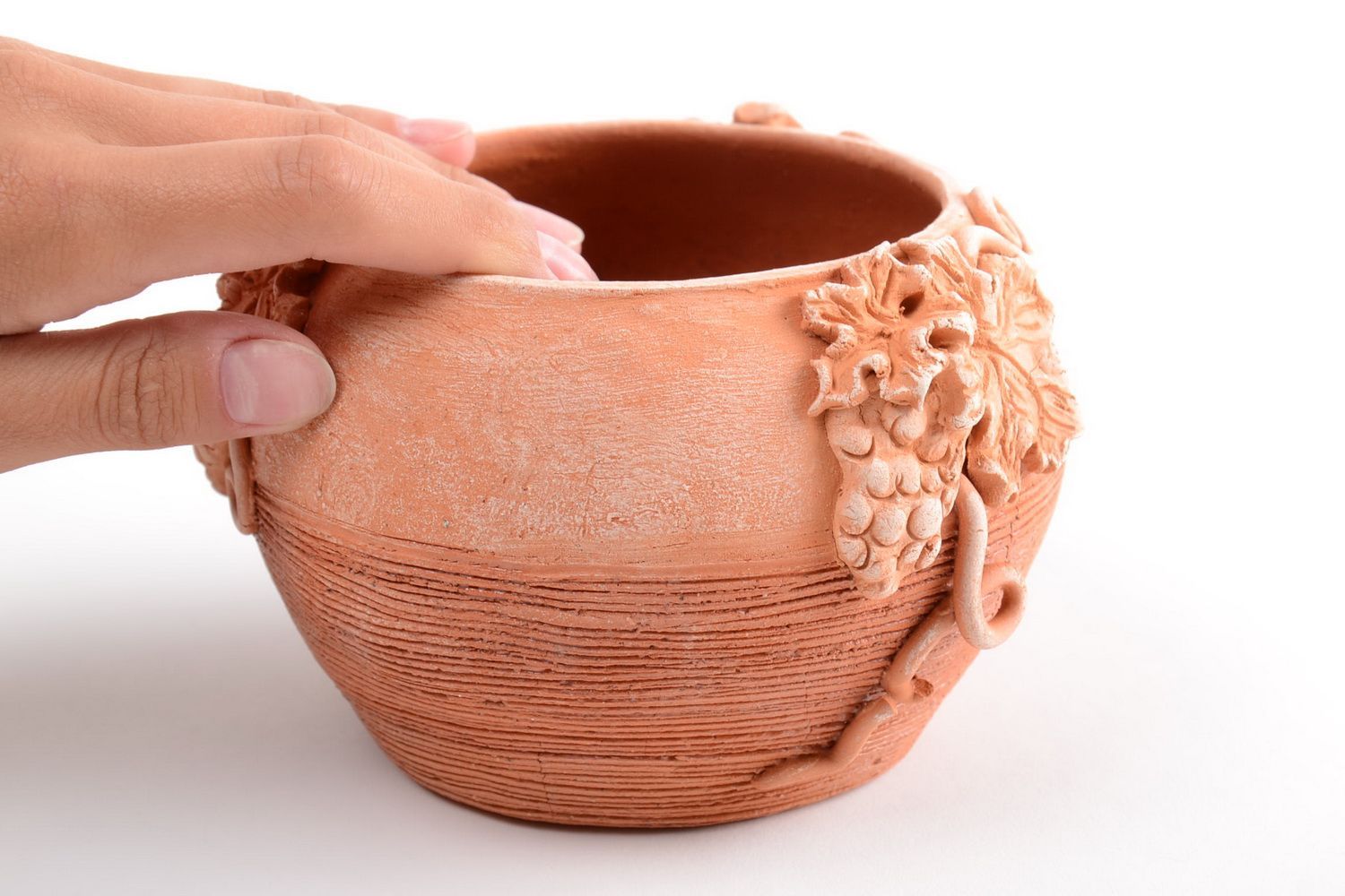 Pot en terre cuite fait main décoratif avec grappes de raisin design original photo 5
