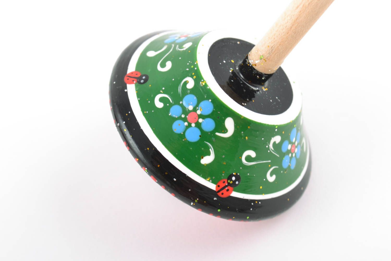 Toupie en bois peinte de couleurs écologiques à motif floral faite main photo 5