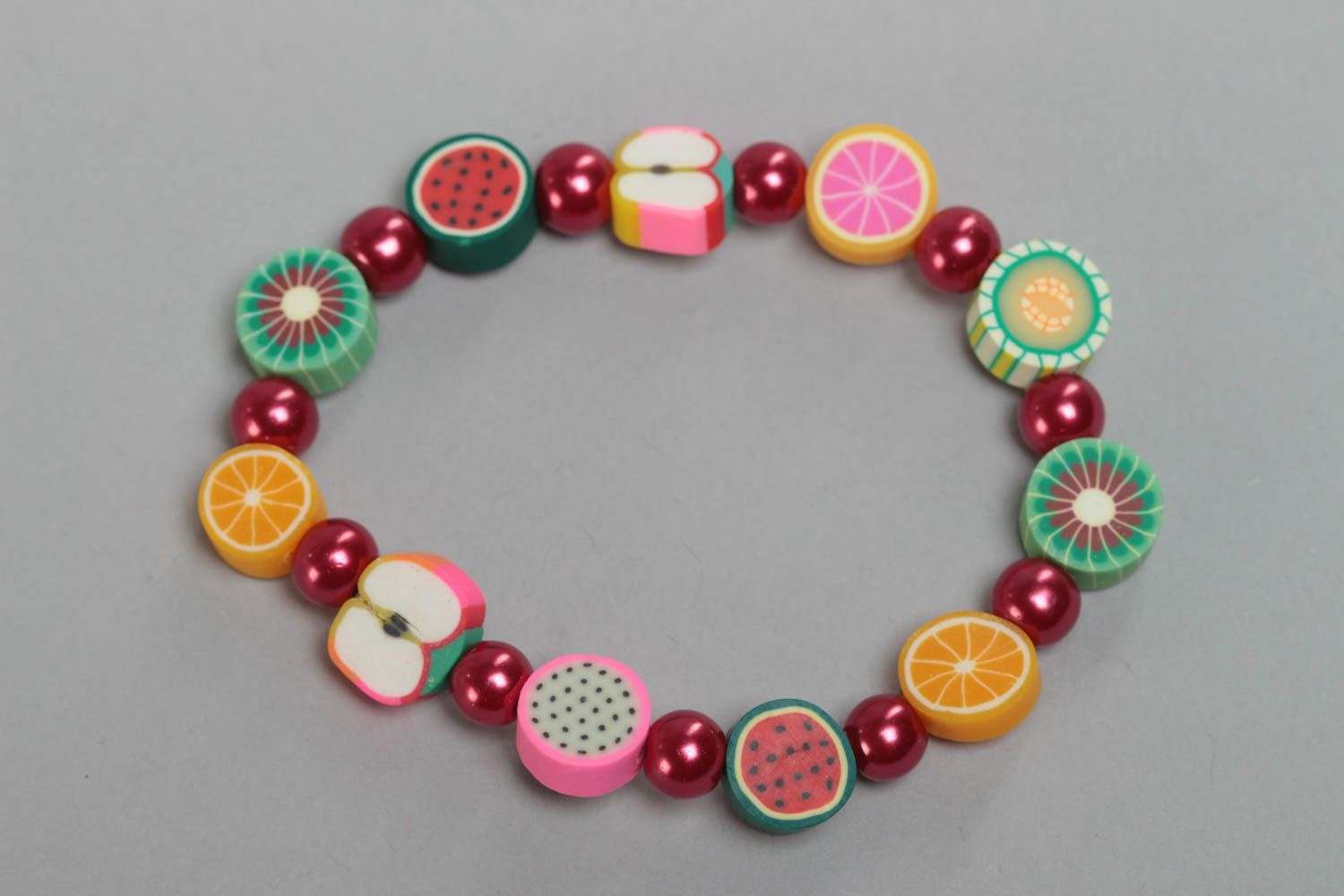 Children's handmade designer polymer clay bracelet with beads Fruit photo 2